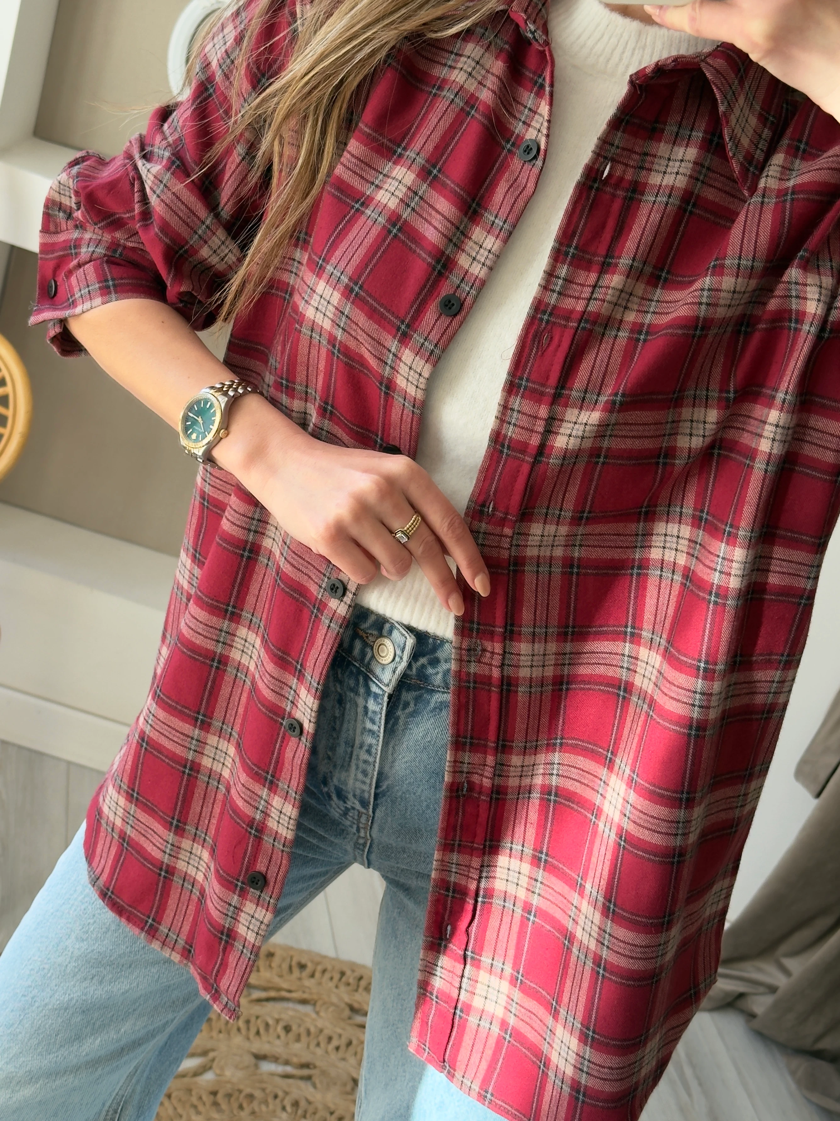 Bordo Renk Ekose Gömlek