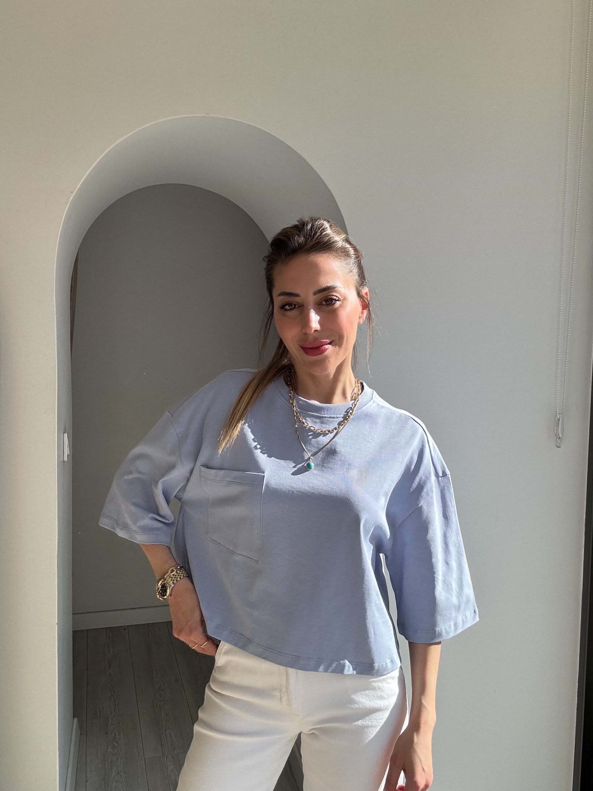 Cep Detaylı Lila Tshirt