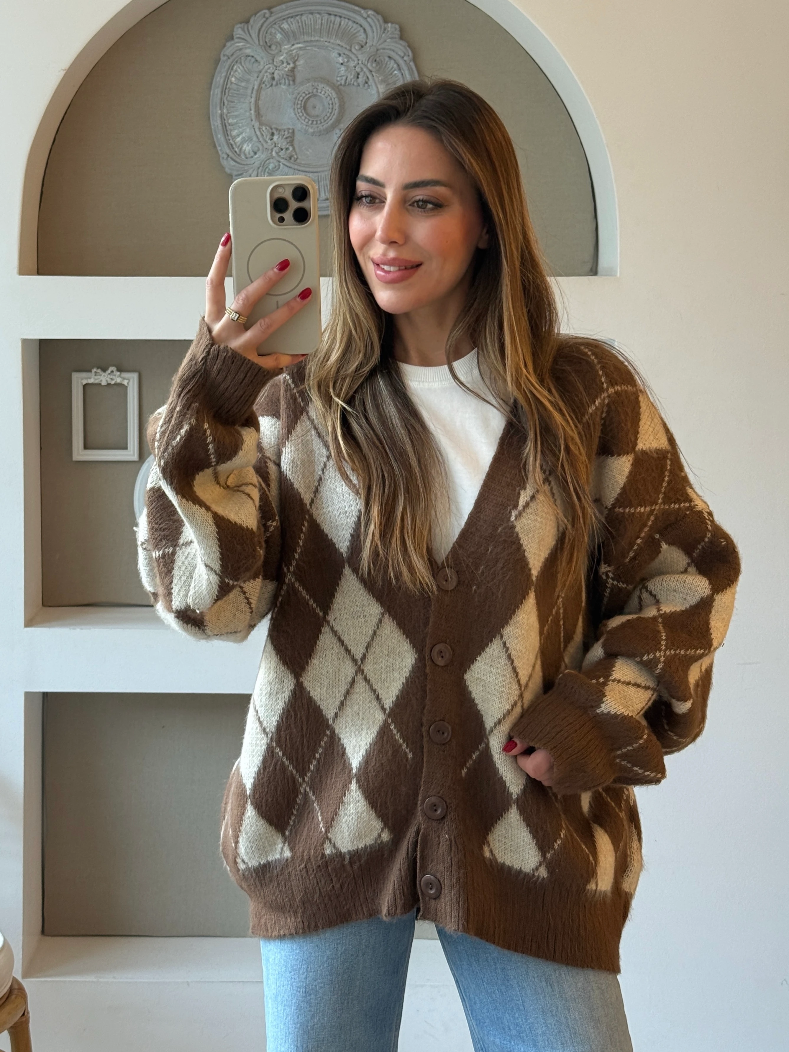 Baklava Desen Hırka - Ekru