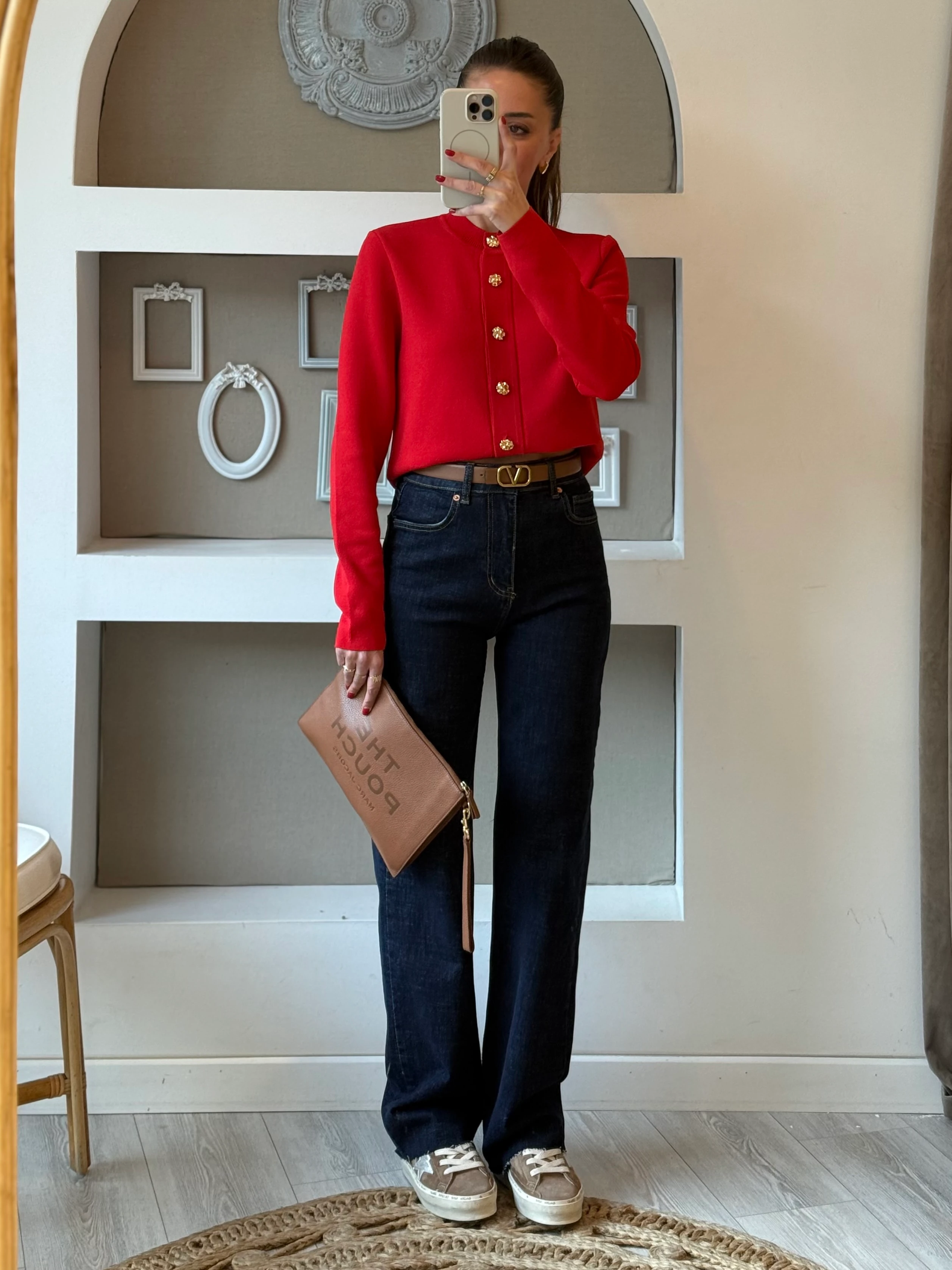 Gold Düğme Detaylı Çelik Örme Hırka