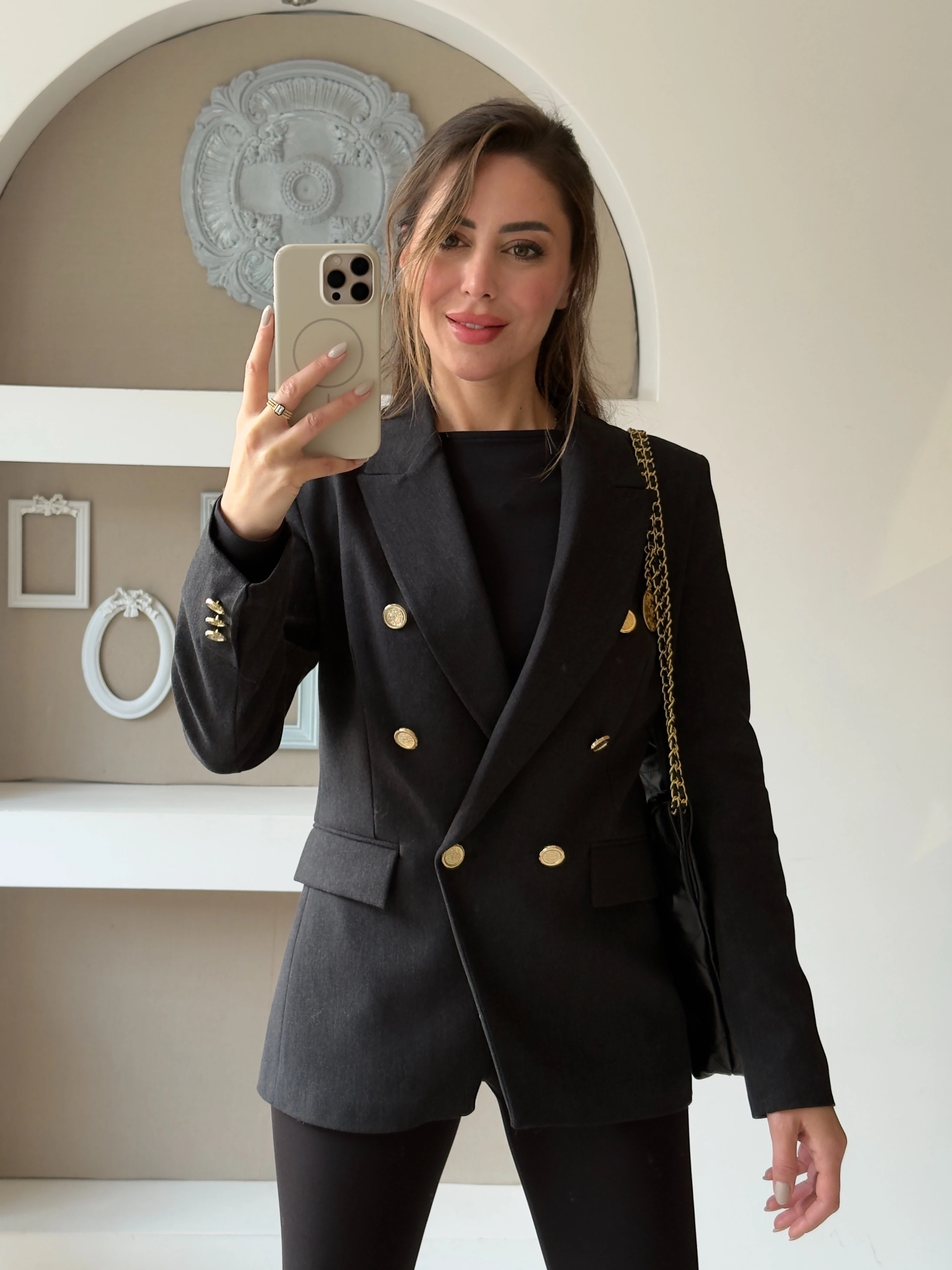 Kruvaze Gold Düğmeli Blazer Ceket