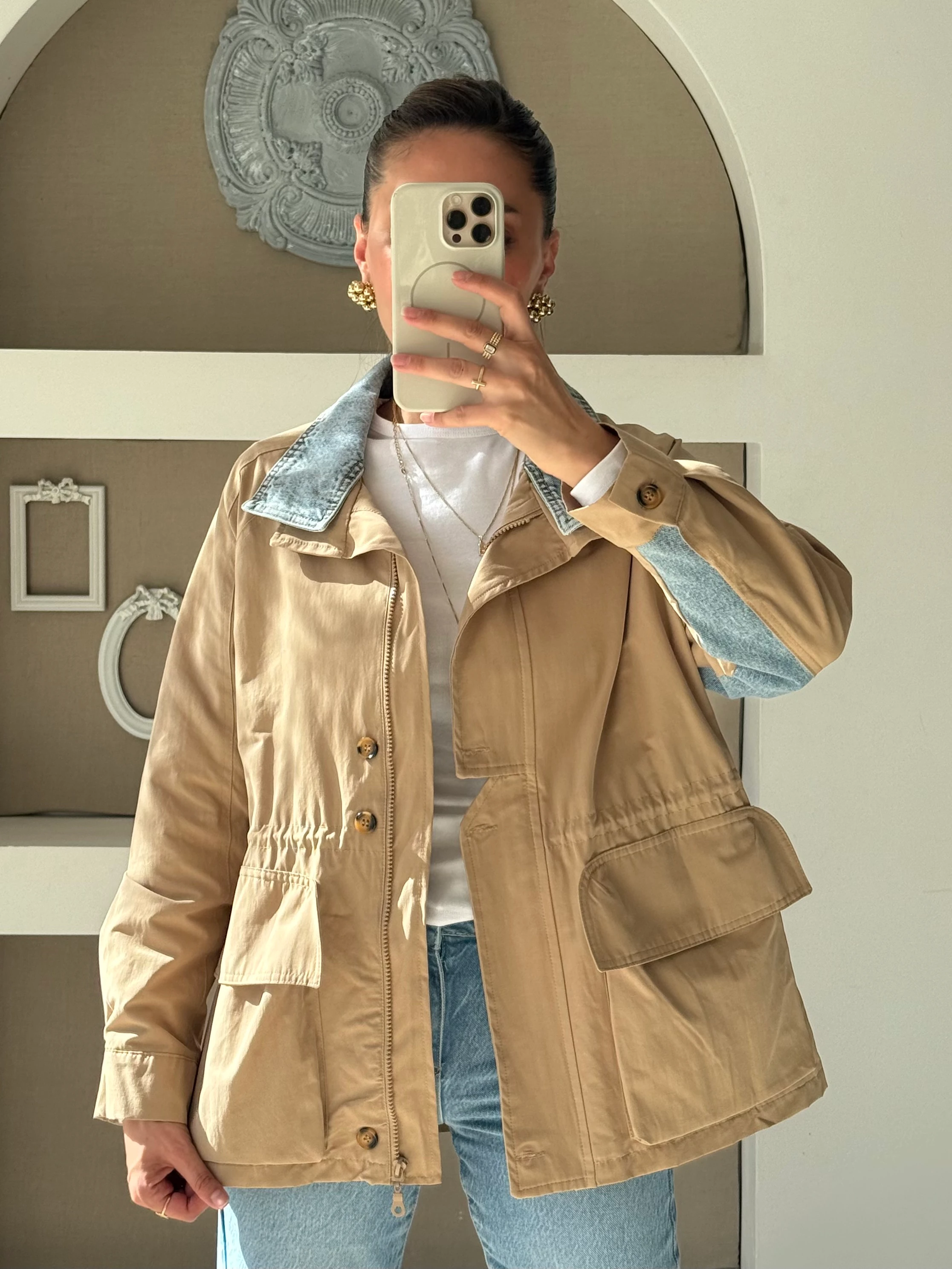 Denim Detaylı Trenç