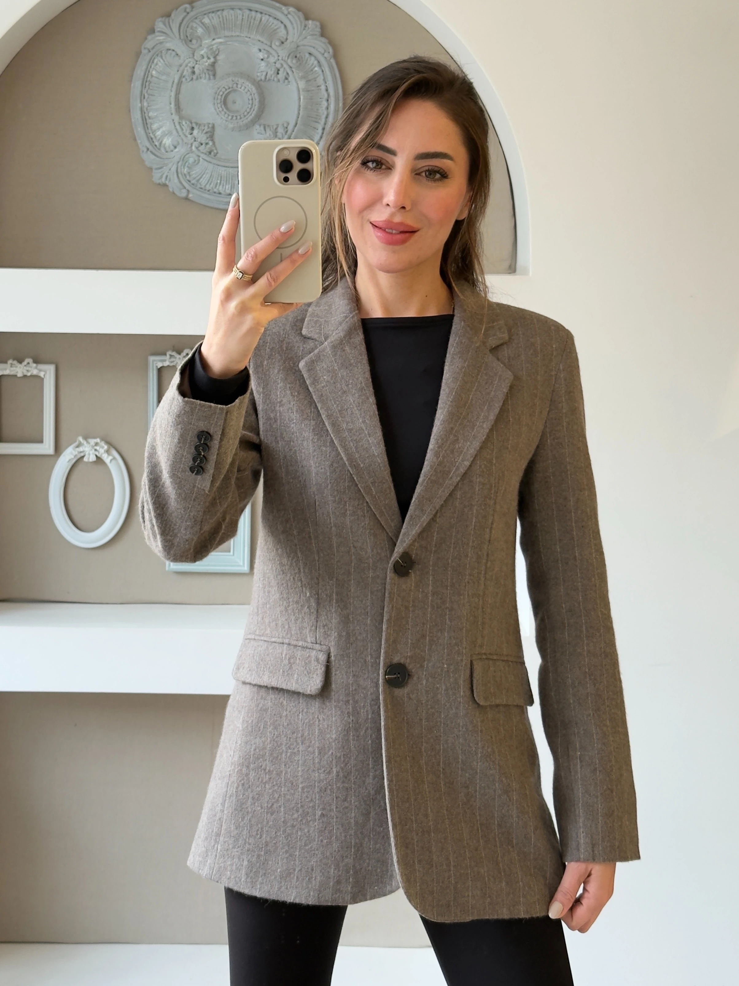 Çizgili Yün Blazer Ceket