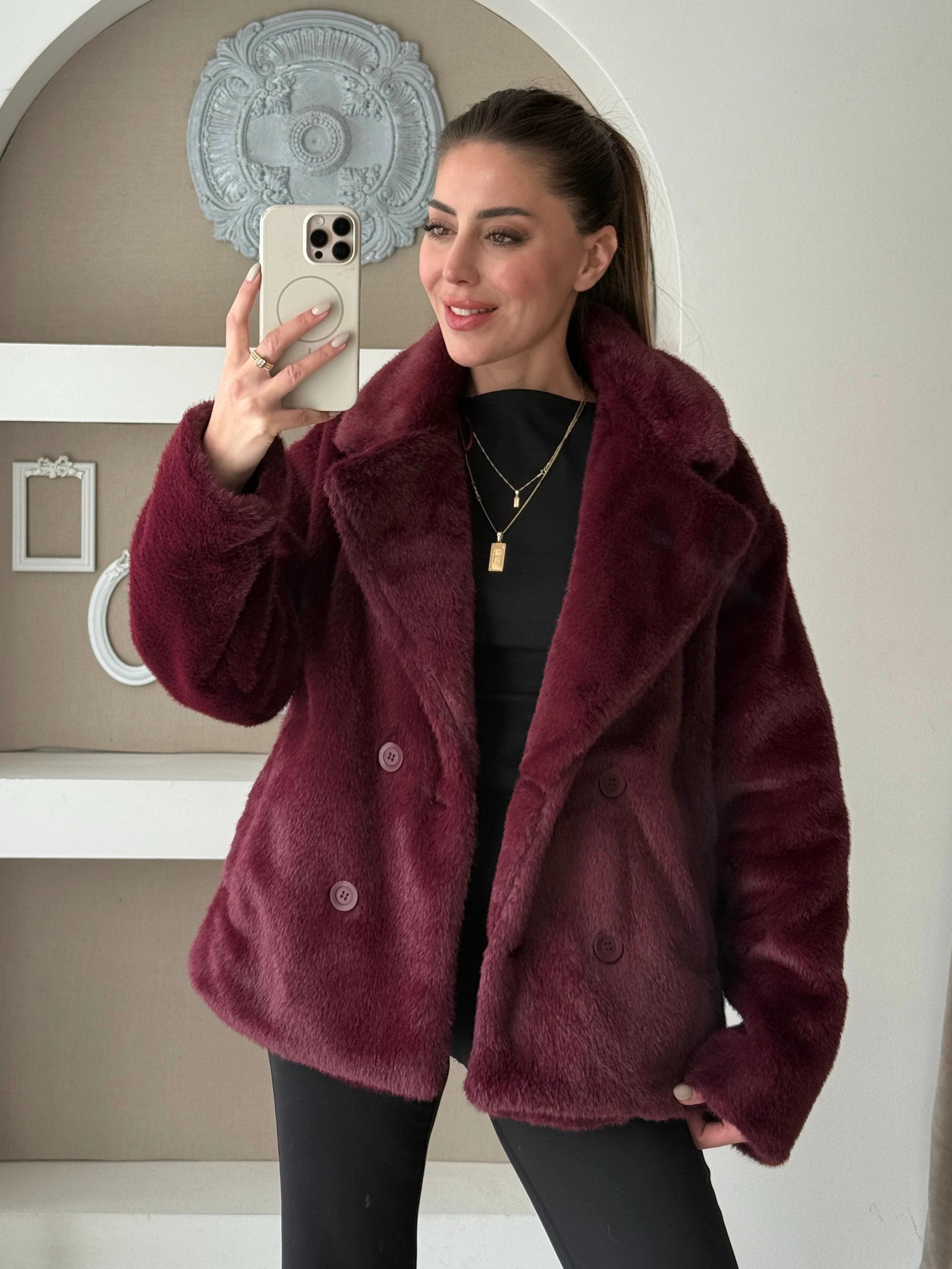 Premium Kürk Ceket - Vişne Çürüğü