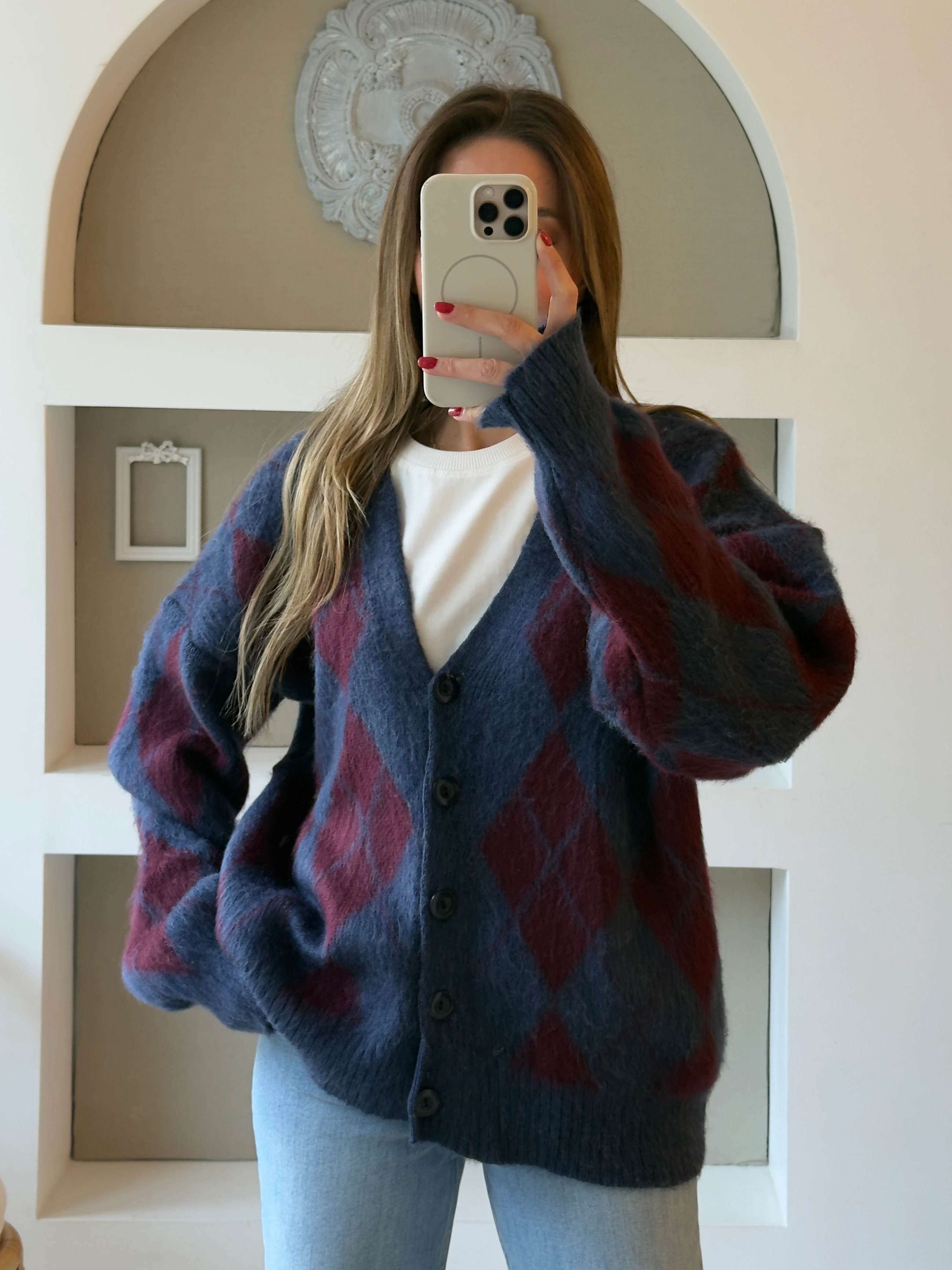 Baklava Desen Hırka - Bordo