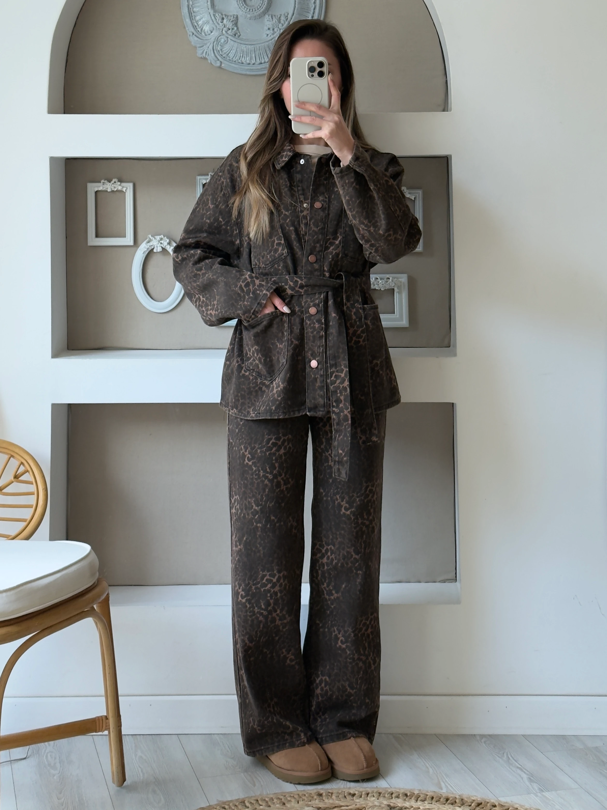 Leopar Desen Ceket Takım