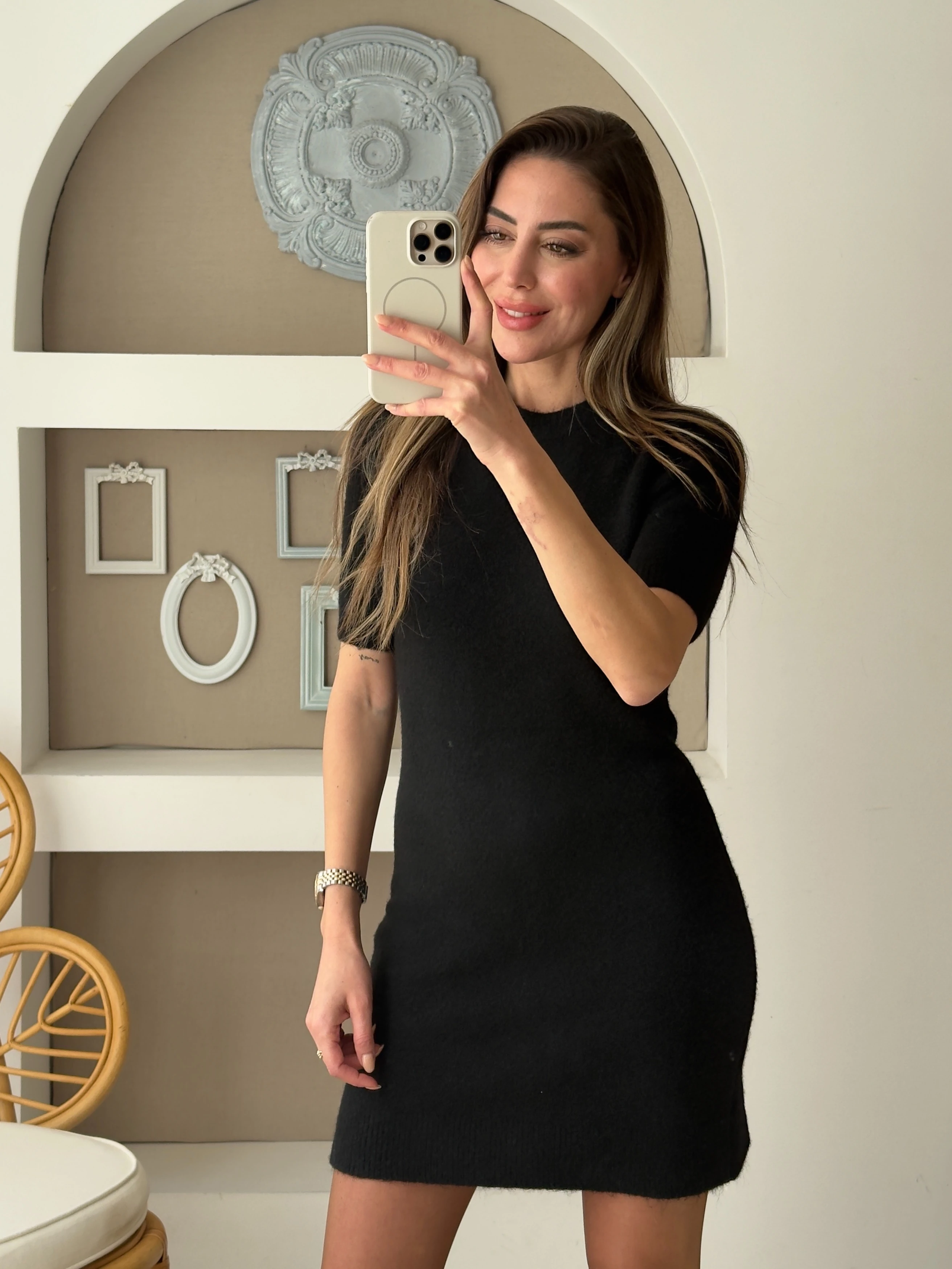 Triko Mini Elbise - Siyah