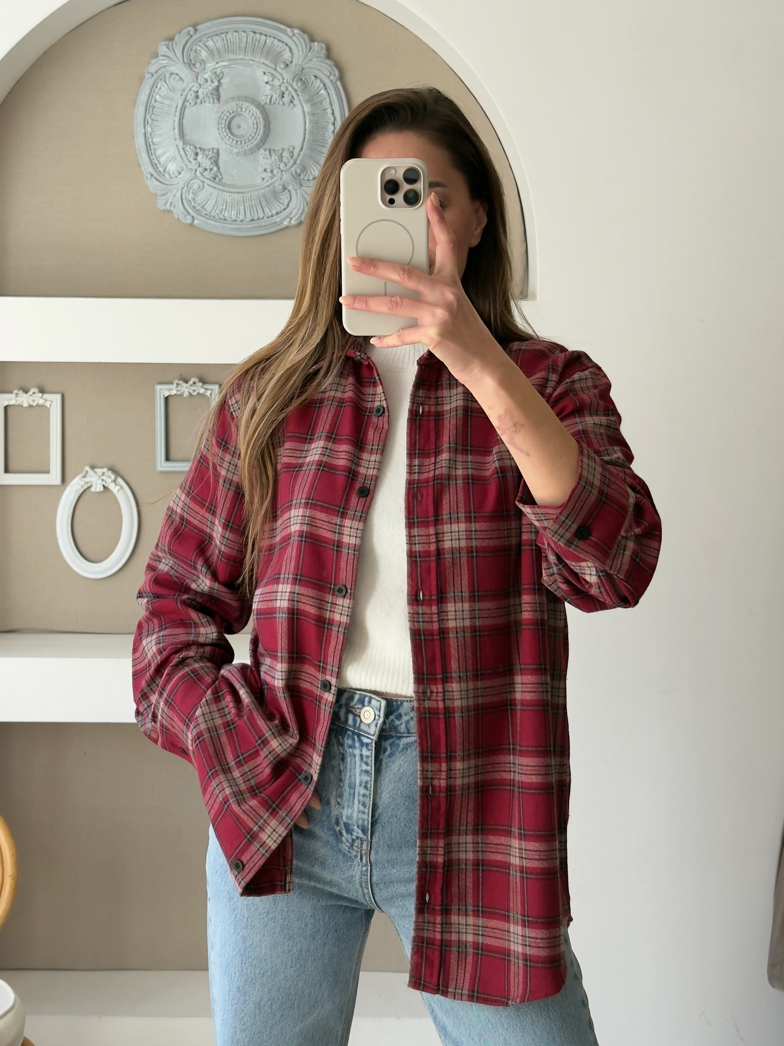 Bordo Renk Ekose Gömlek