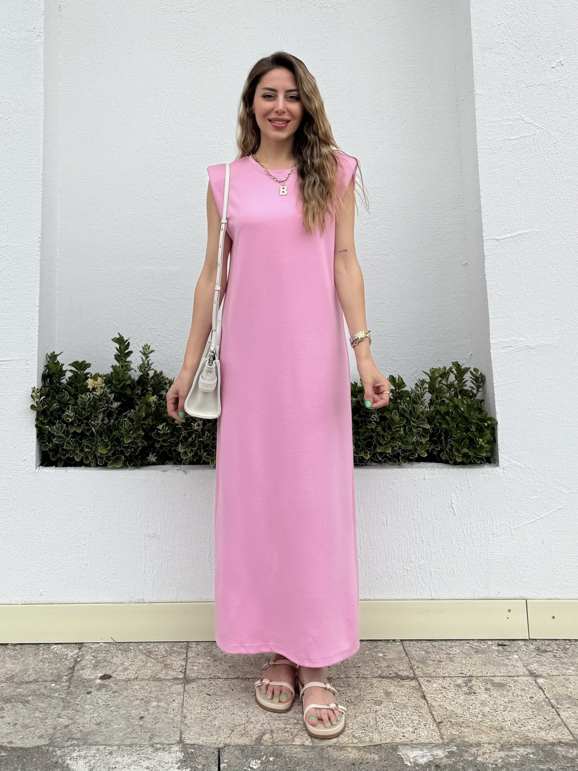 Şeker Pembe Renk Vatkalı Modal Elbise