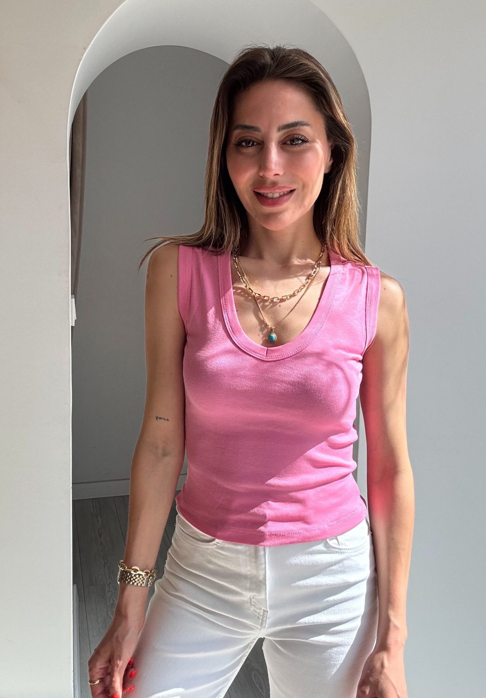 Pembe %100 Pamuk V Yaka Atlet