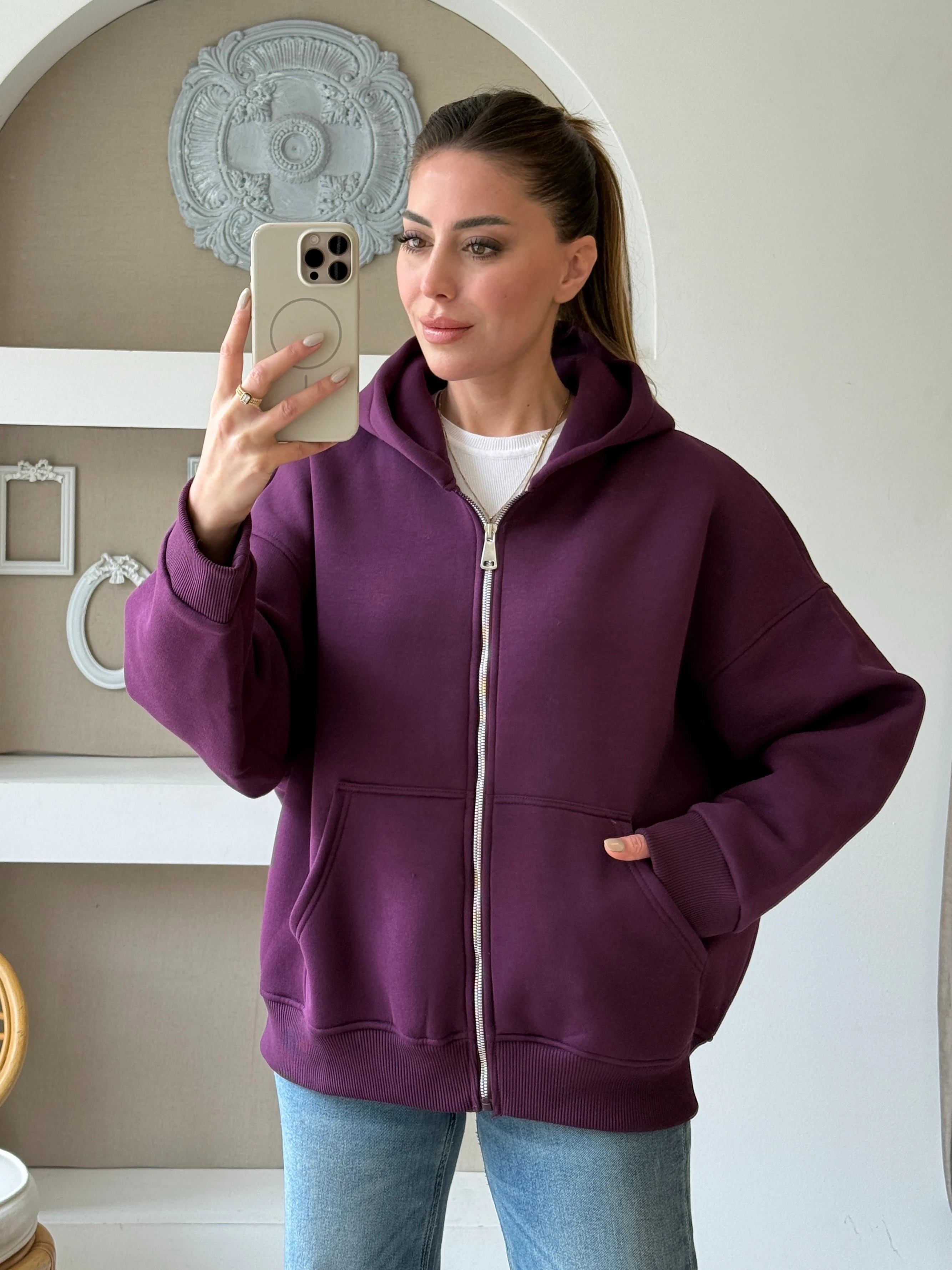 Fermuarlı Sweatshirt  - Mor