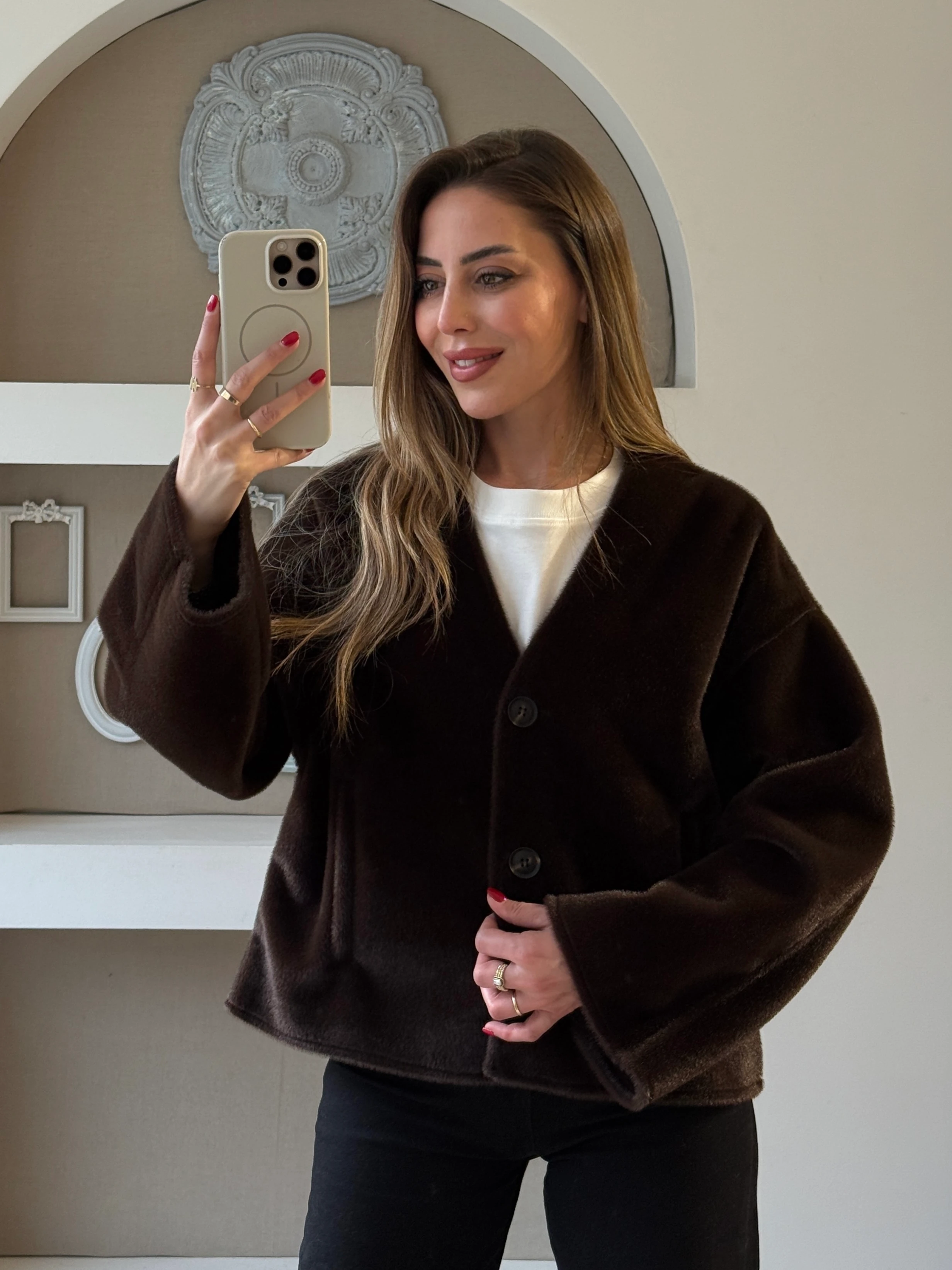 Tilki Tüyü Ceket - Kahverengi