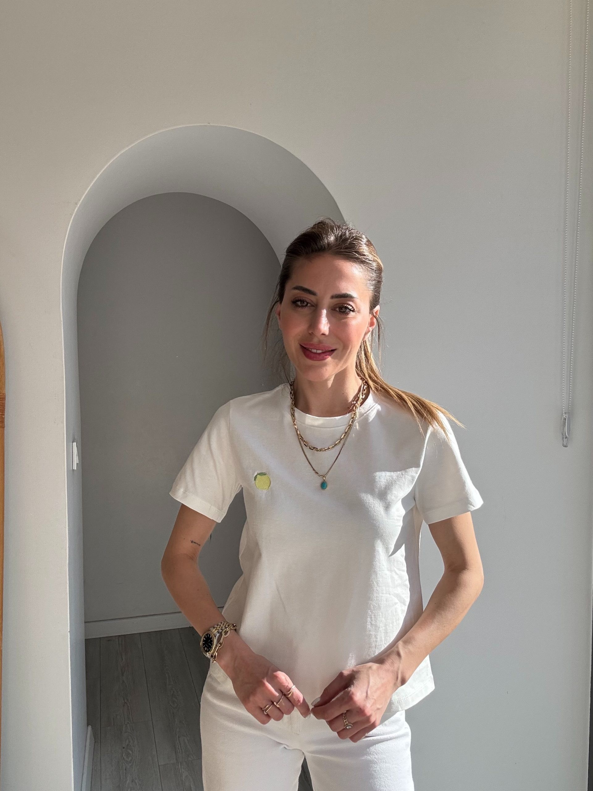 Limon Nakışlı Beyaz Tshirt