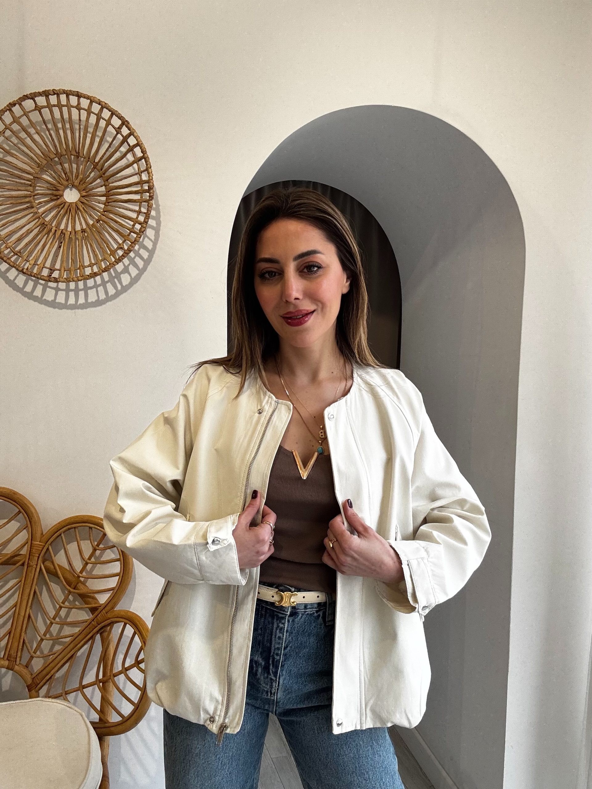Ekru Renk Bomber Ceket