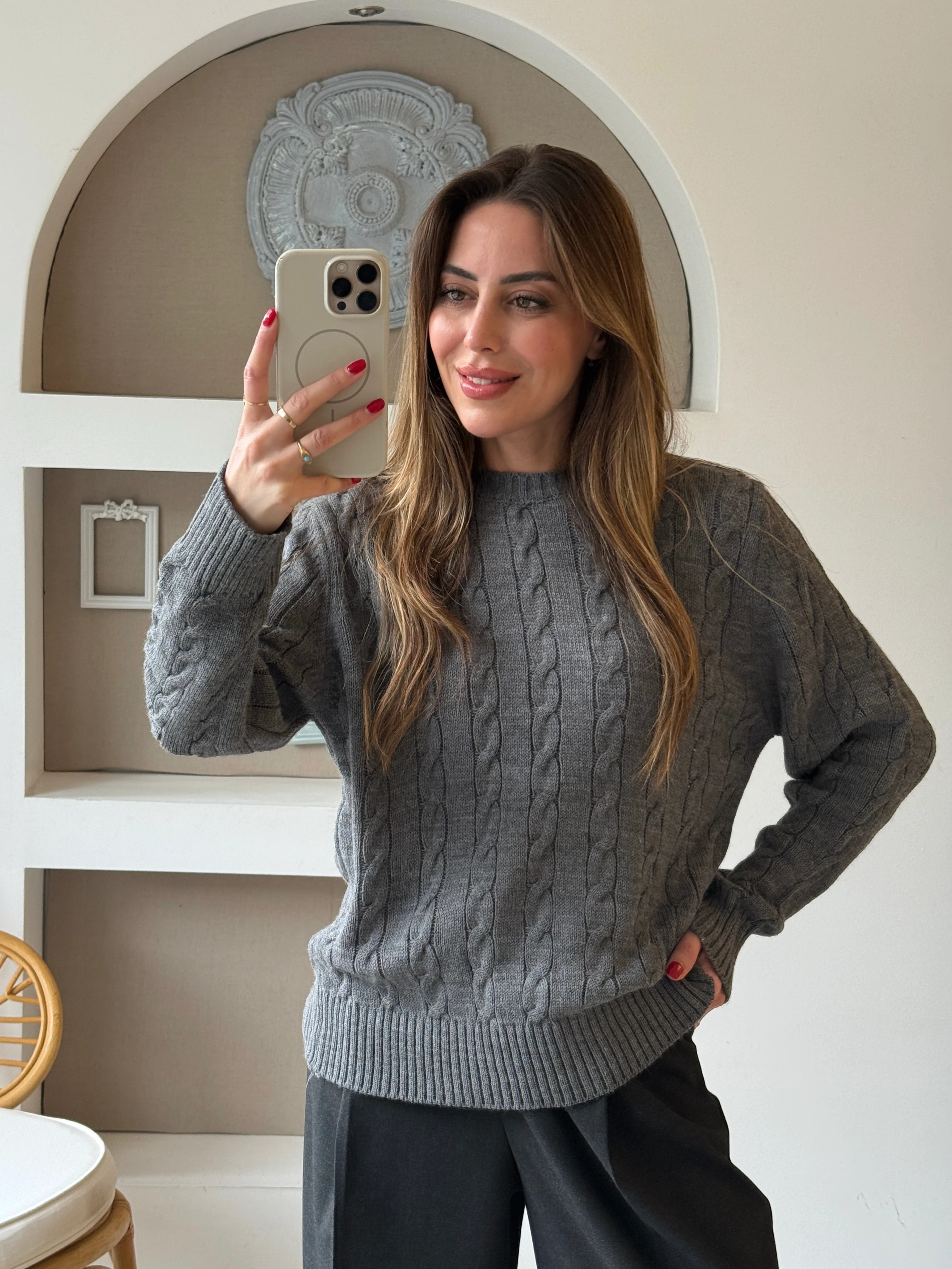 Saç Örgü Triko Kazak