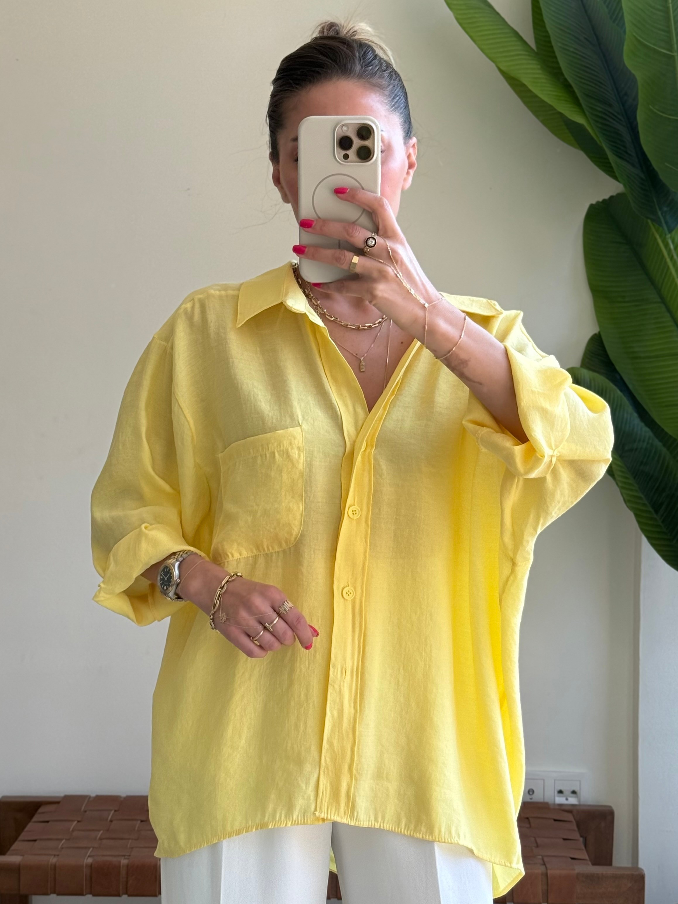 Oversize Tensel Gömlek - sarı