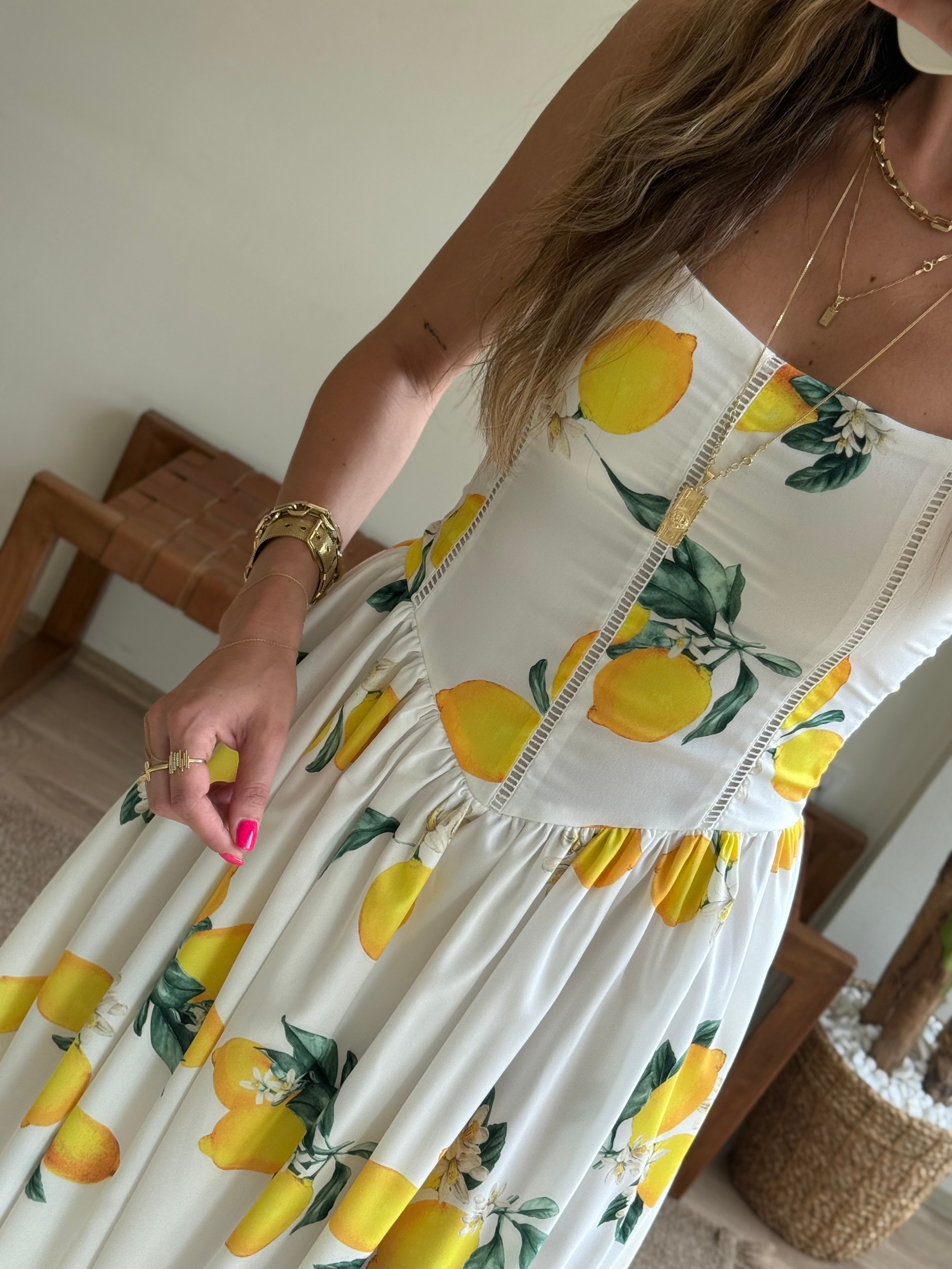 Limon Desenli Elbise