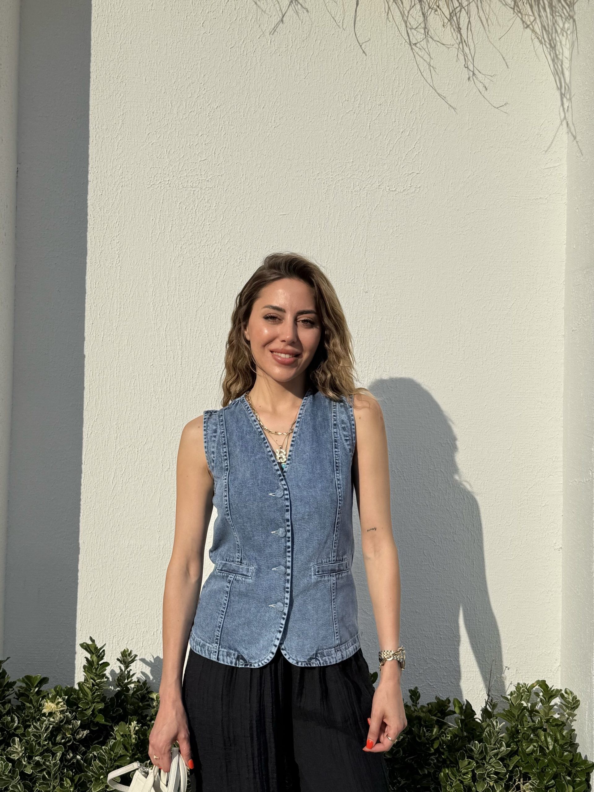 Denim Düğme Detaylı Yelek