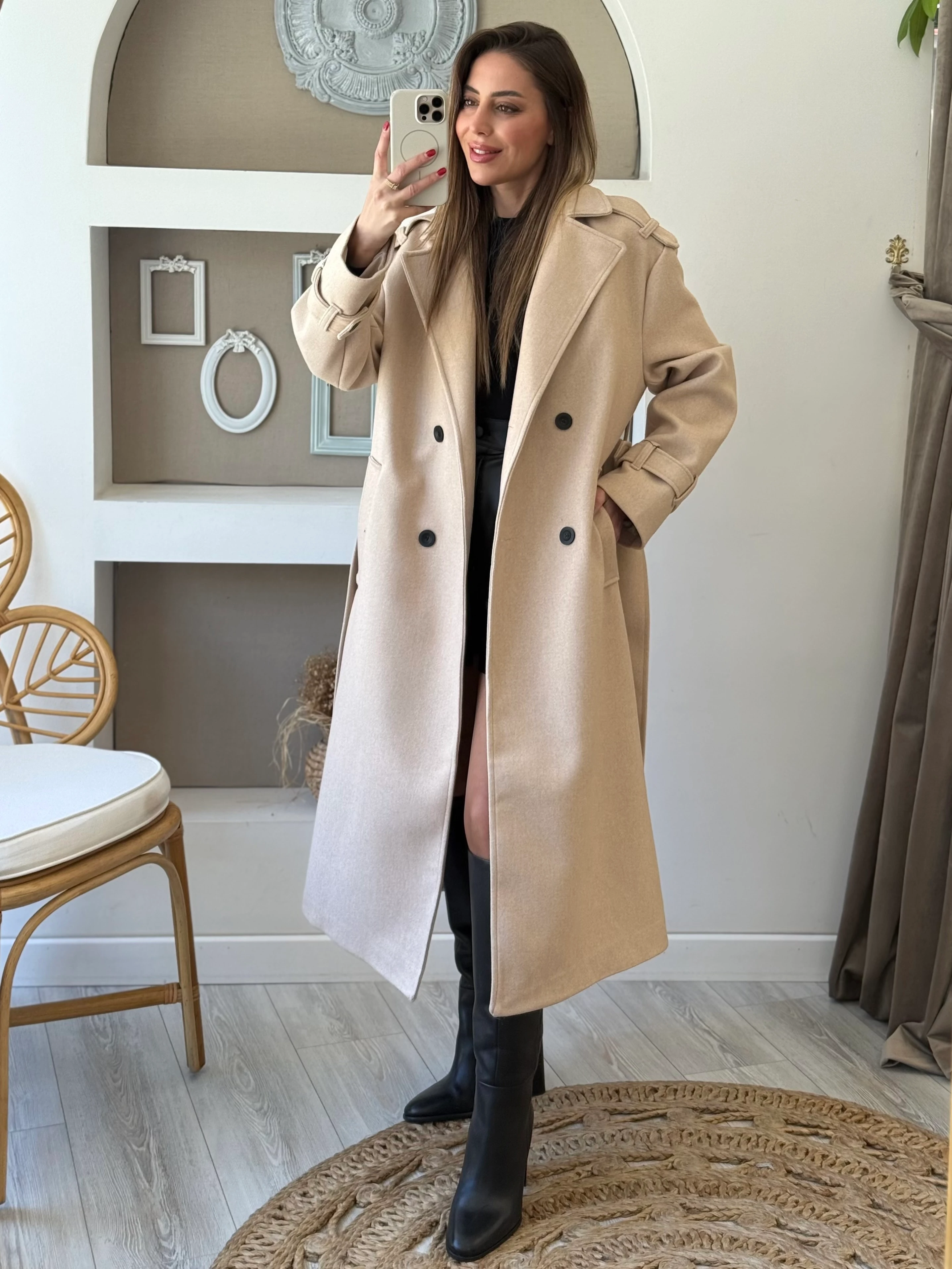 Apolet Detaylı Kaşe Kaban