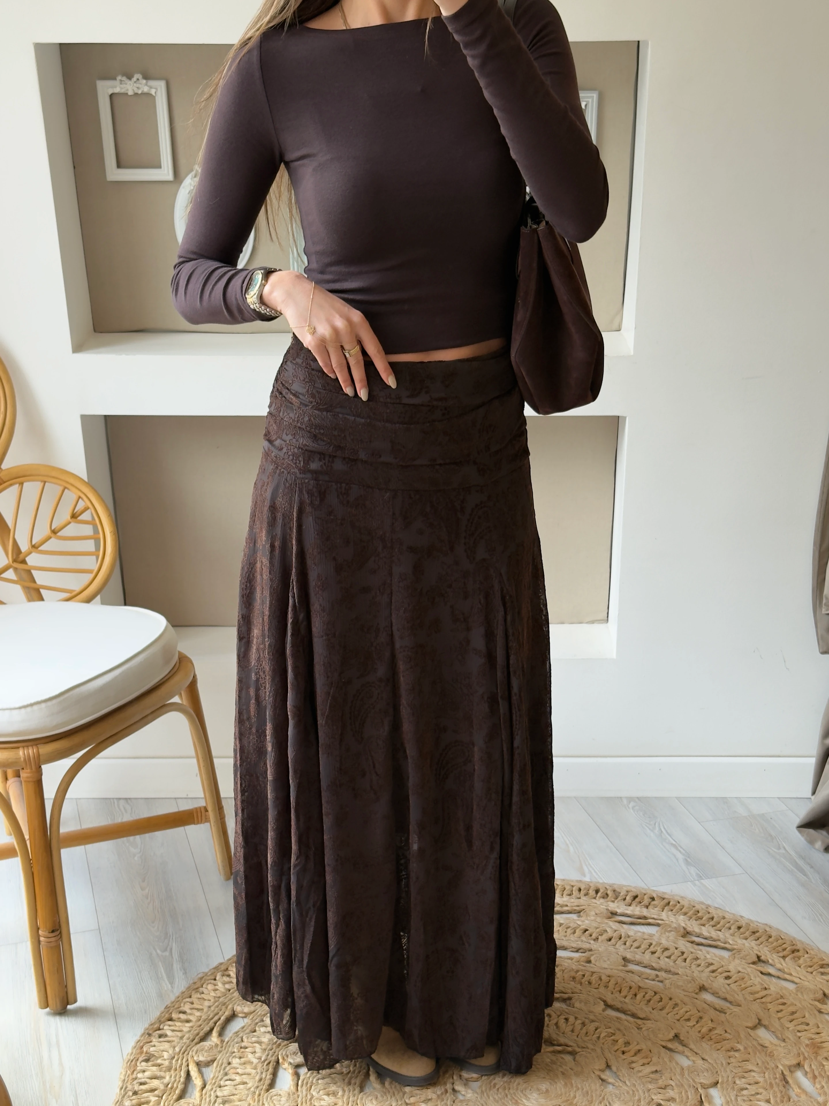 Flok Baskılı Drapeli Etek