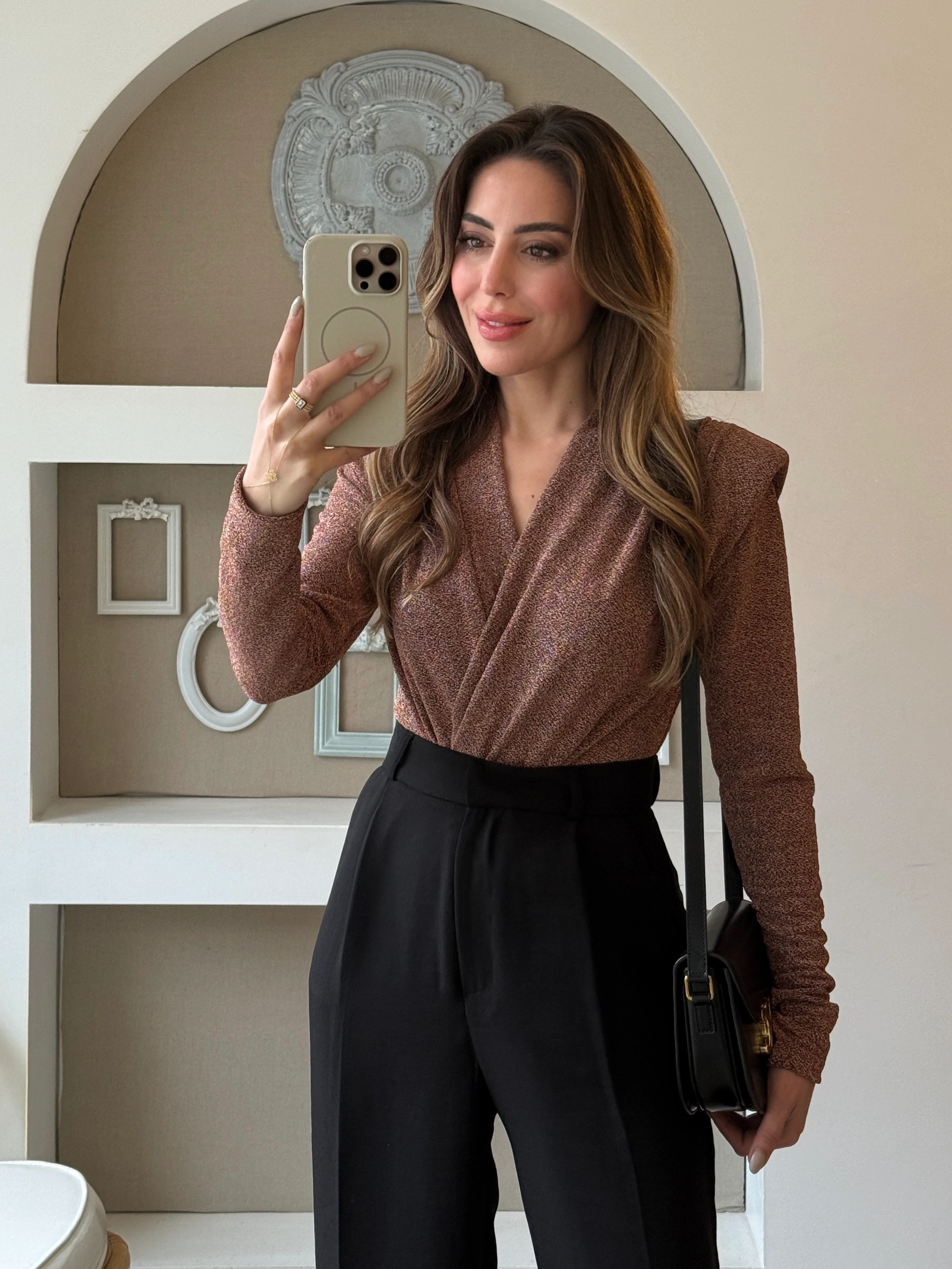 Vatkalı Simli Bodysuit - Bronz