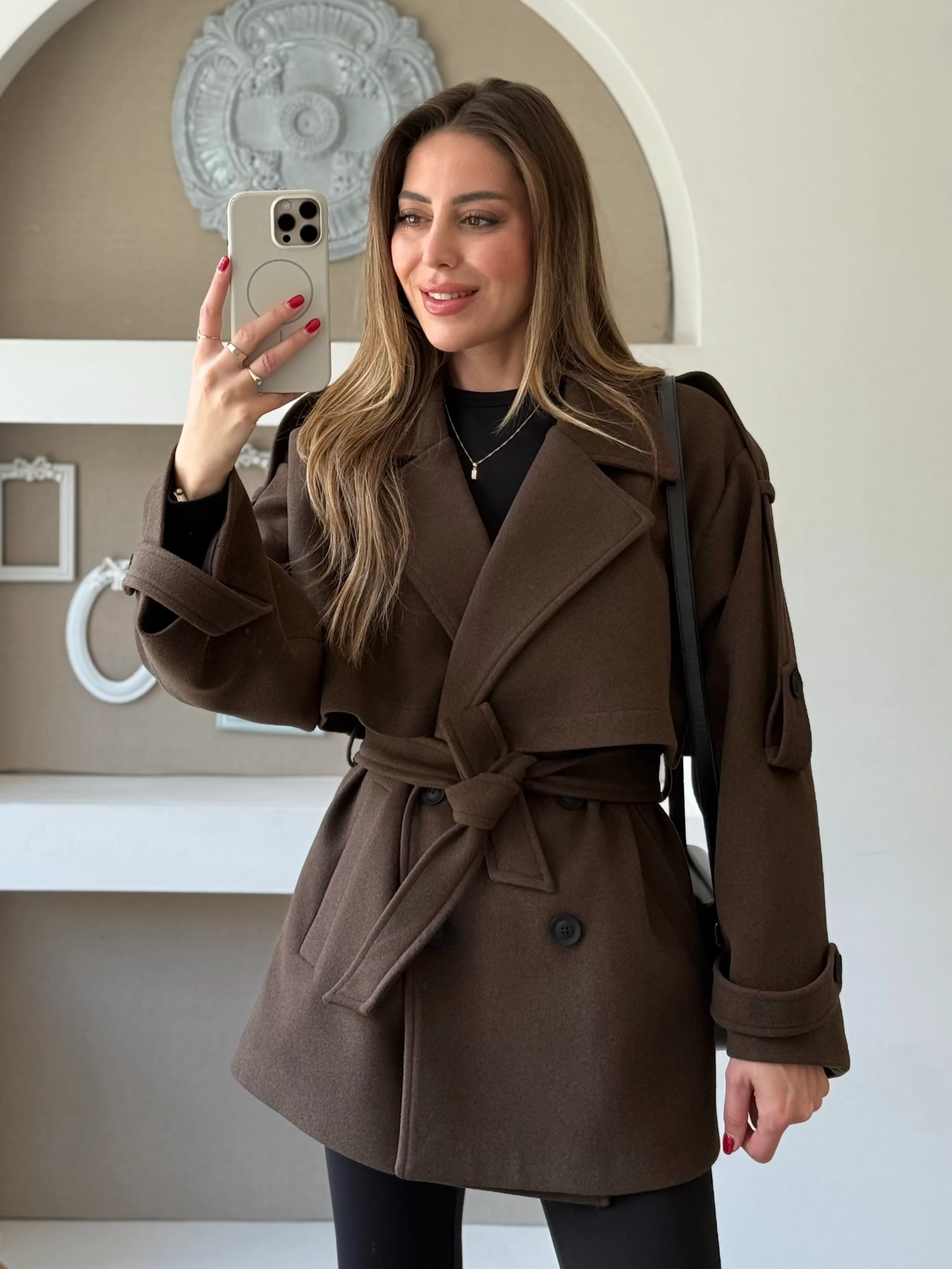 Kısa Kaşe Kaban - Kahverengi