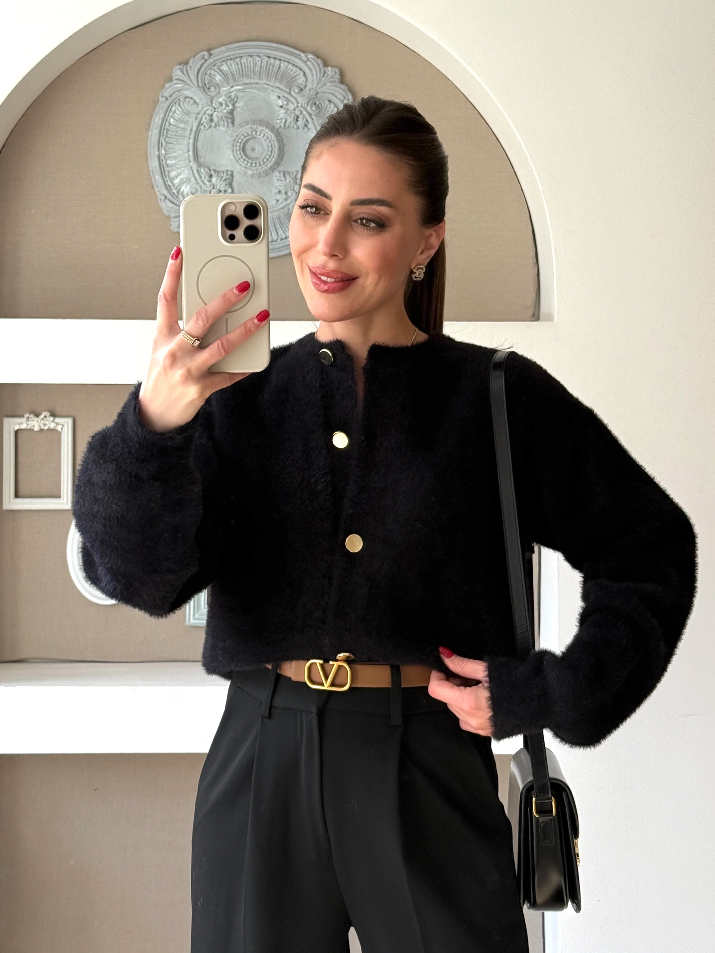 Gold Düğmeli KaşmirHırka - Siyah