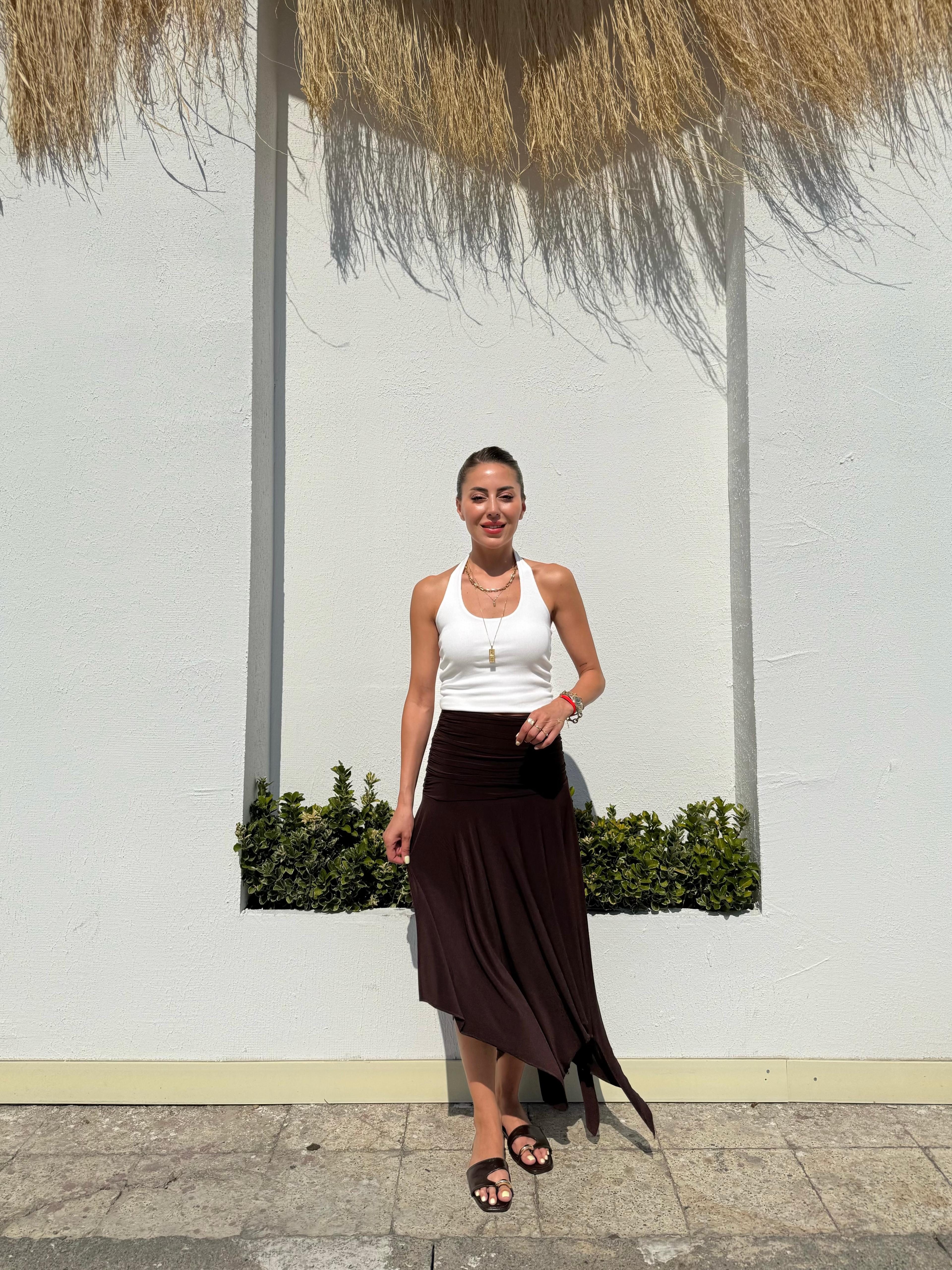 Asimetrik Kesim Drape Detaylı Etek