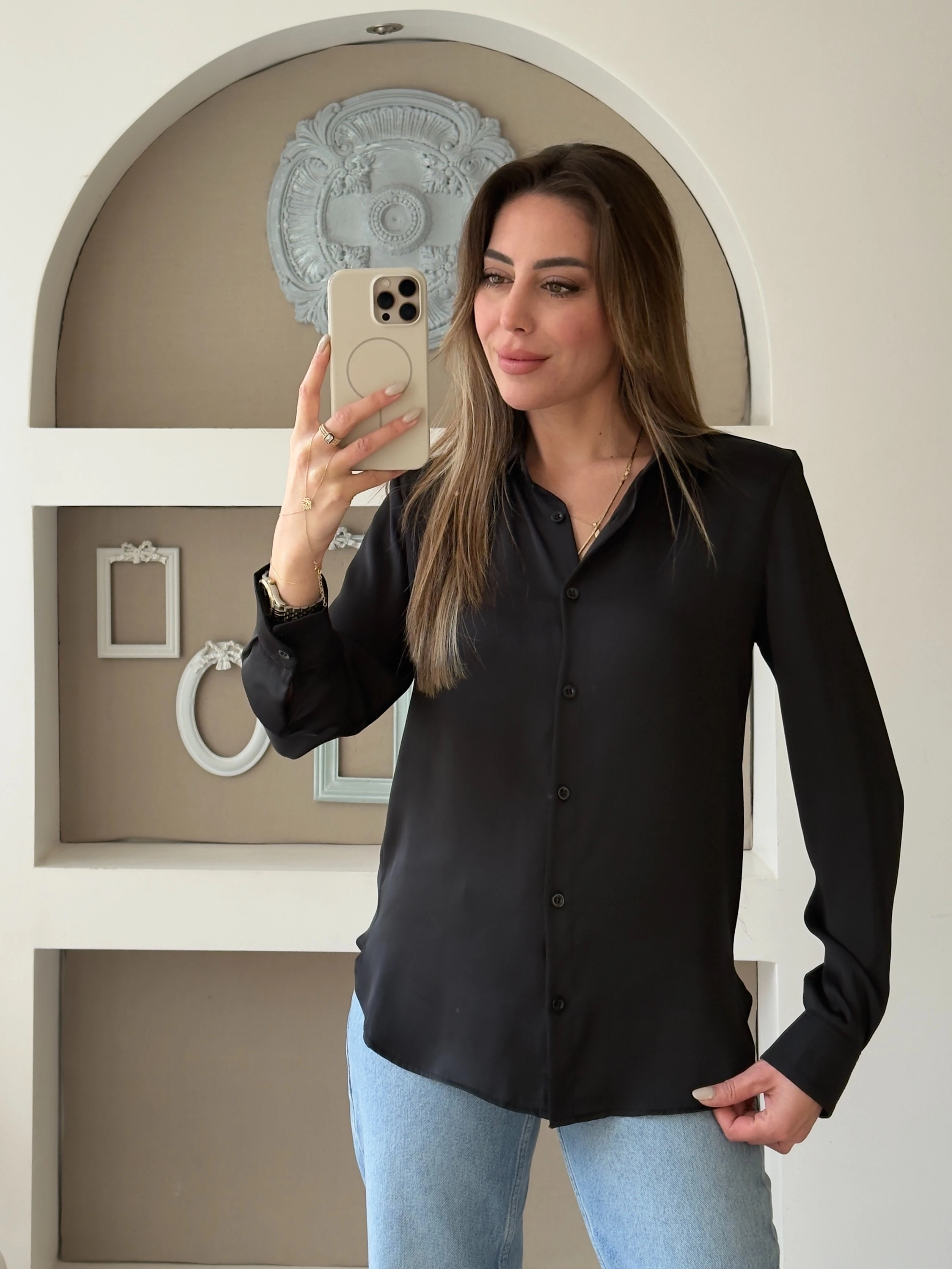 Siyah Renk Saten Gömlek