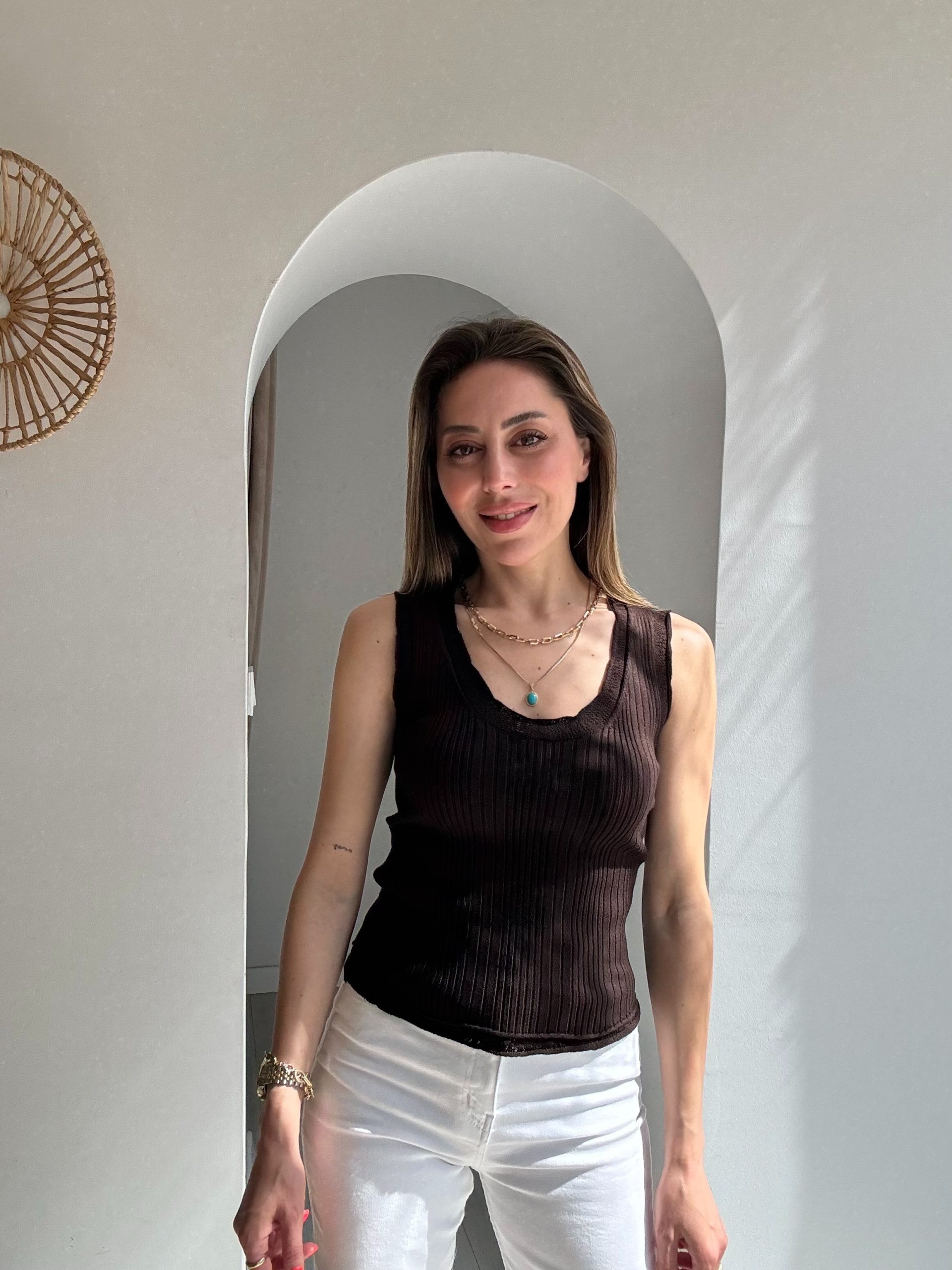 Dilvin Acı Kahve Fitilli İnce Dokulu Triko Bluz