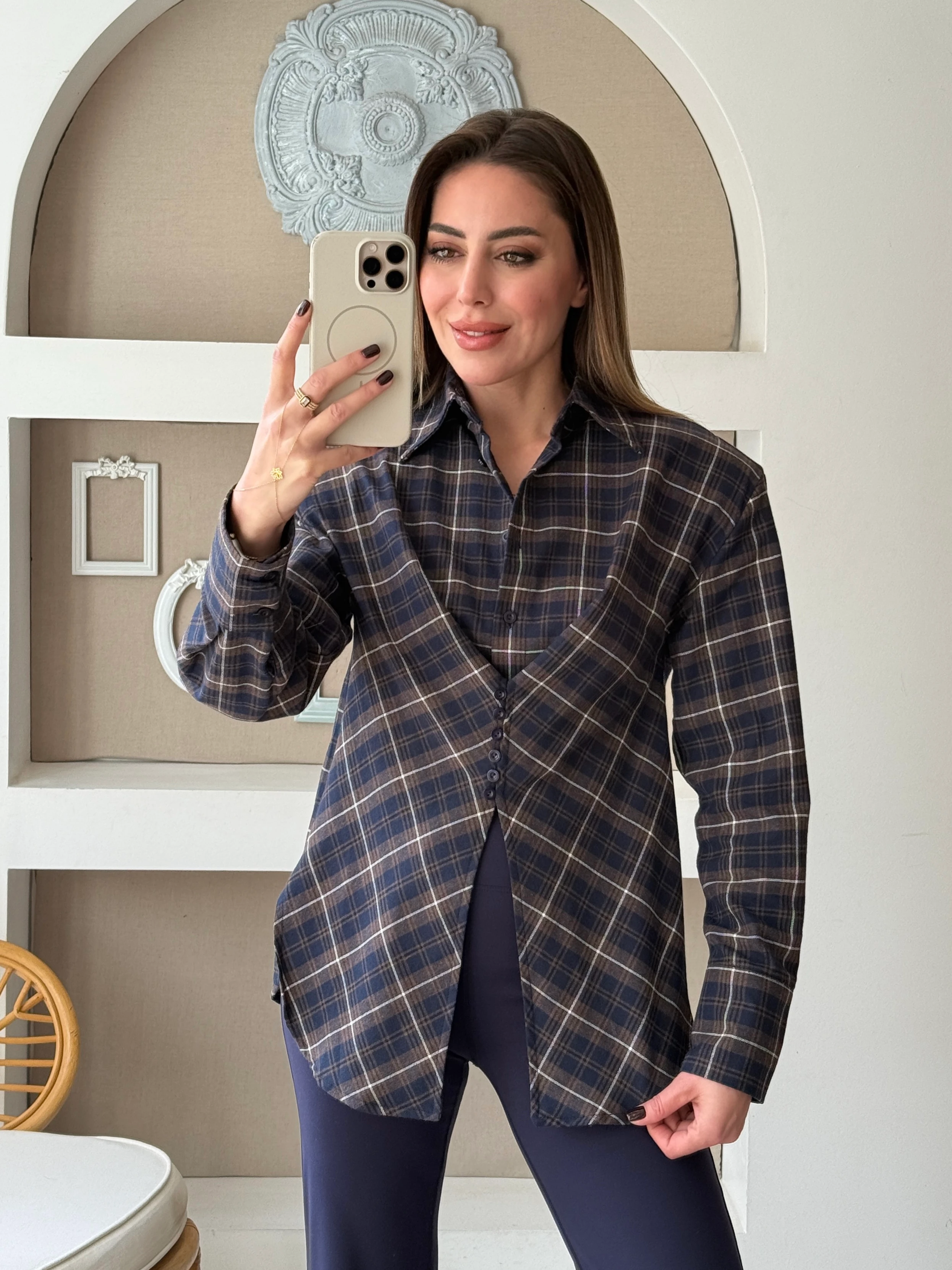 Tasarım Ekose Gömlek - Lacivert