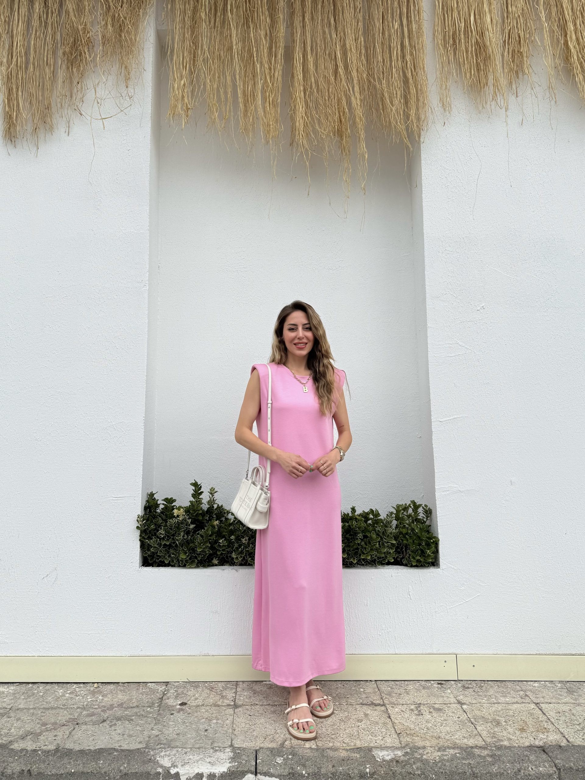 Şeker Pembe Renk Vatkalı Modal Elbise