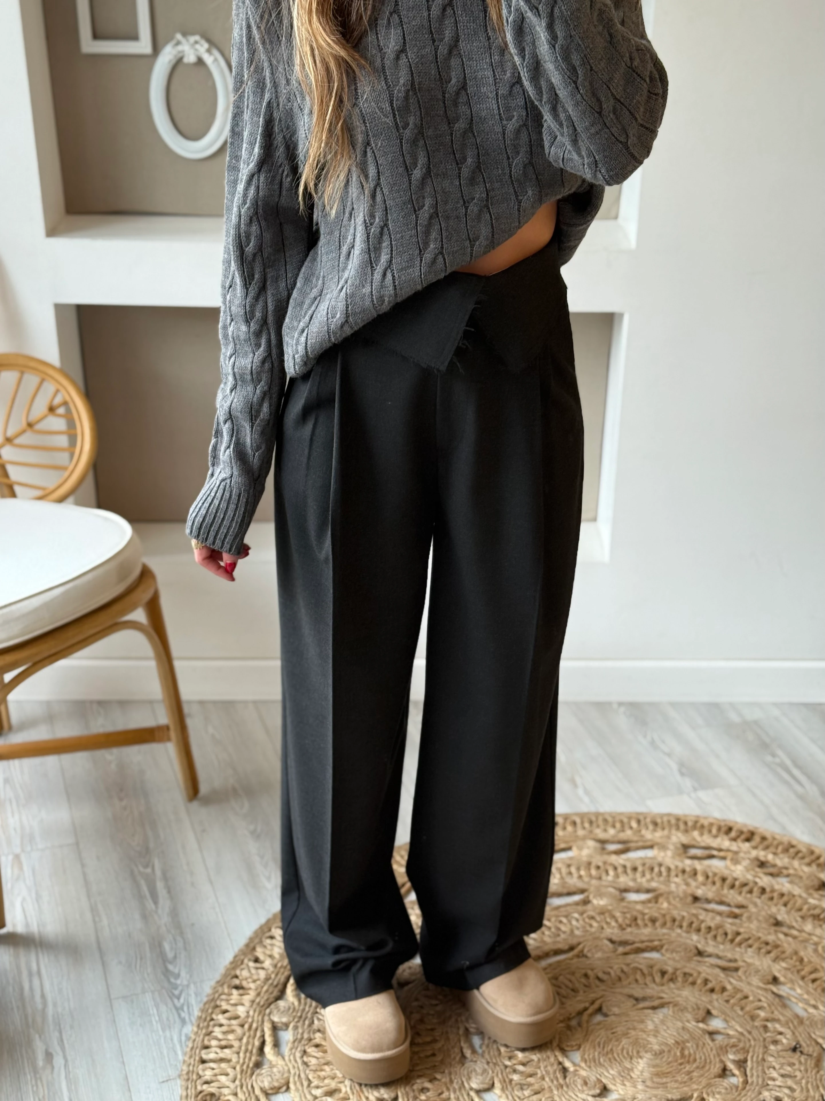 Bel Detaylı Palazzo Pantolon