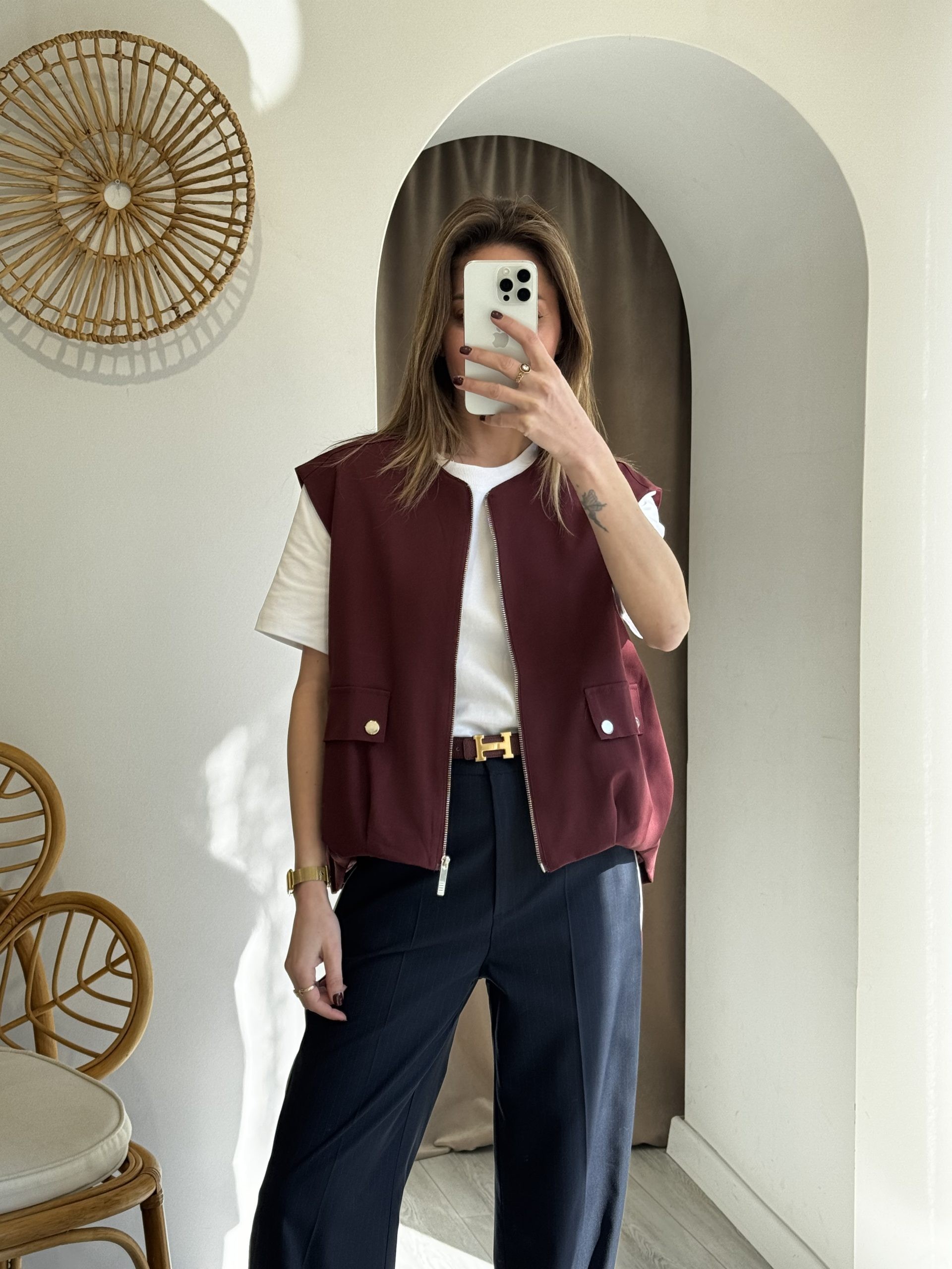 Bordo Renk Bomber Yelek