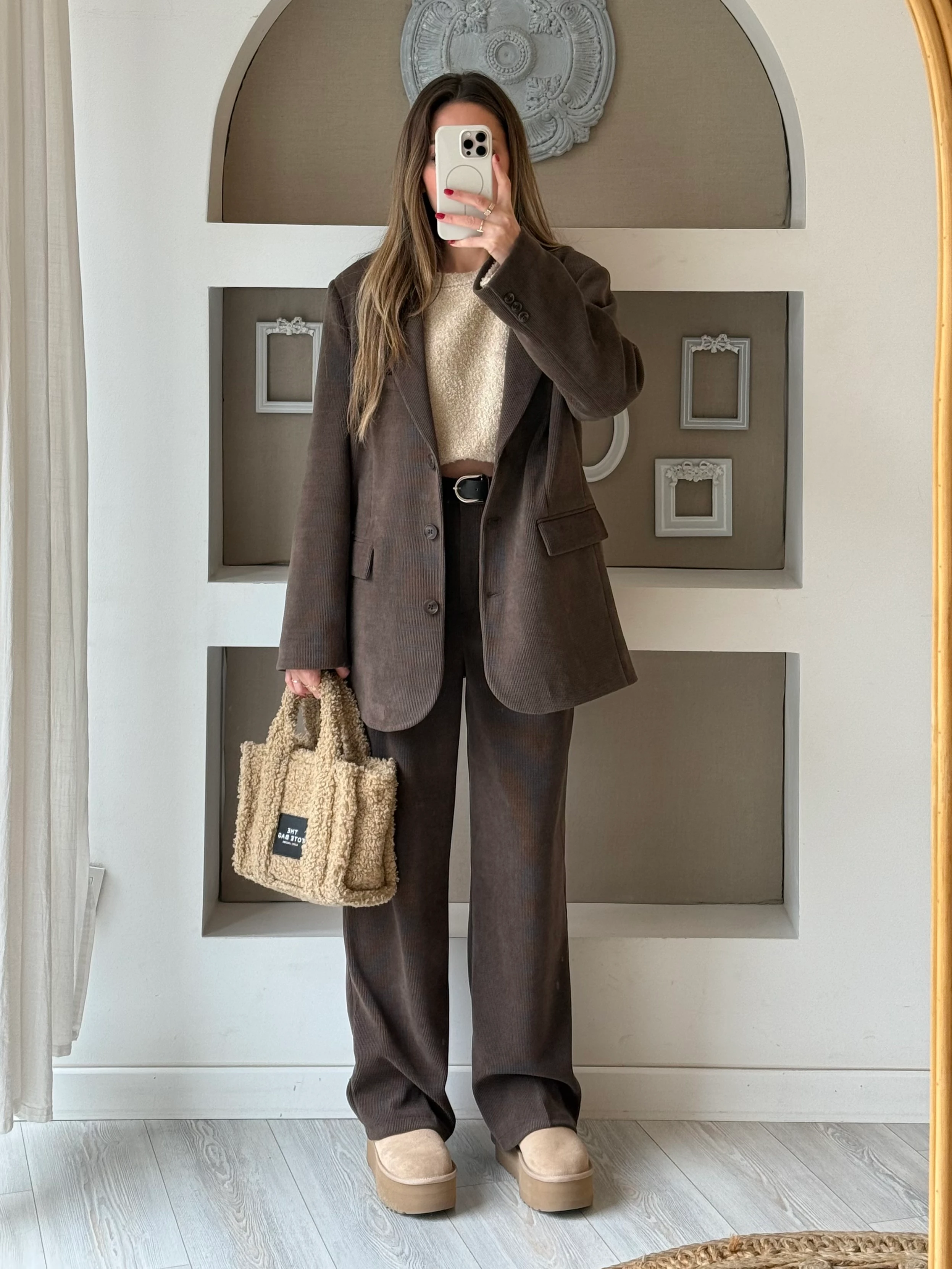 Kahverengi Premium Fitilli Kadife Ceket Takım