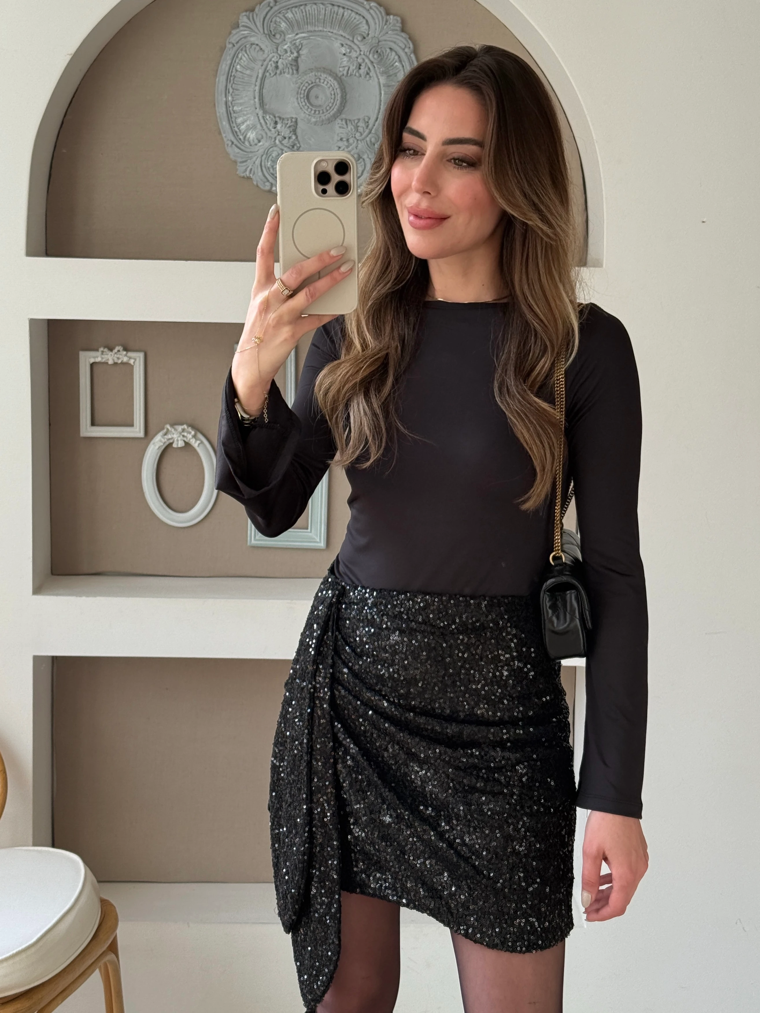 Drapeli Payet Etek - Siyah