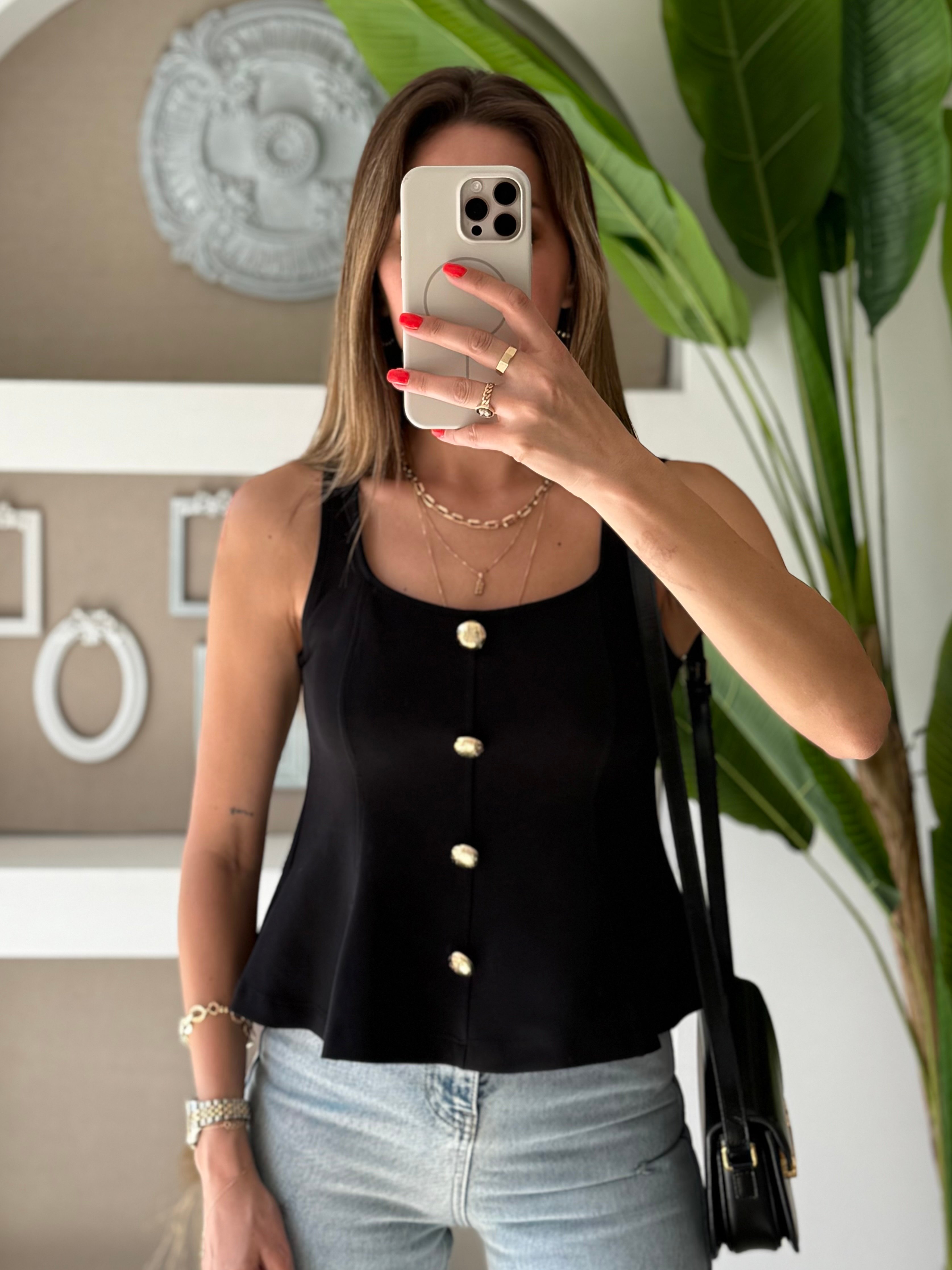 Dilvin Gold Düğmeli Peplum Top