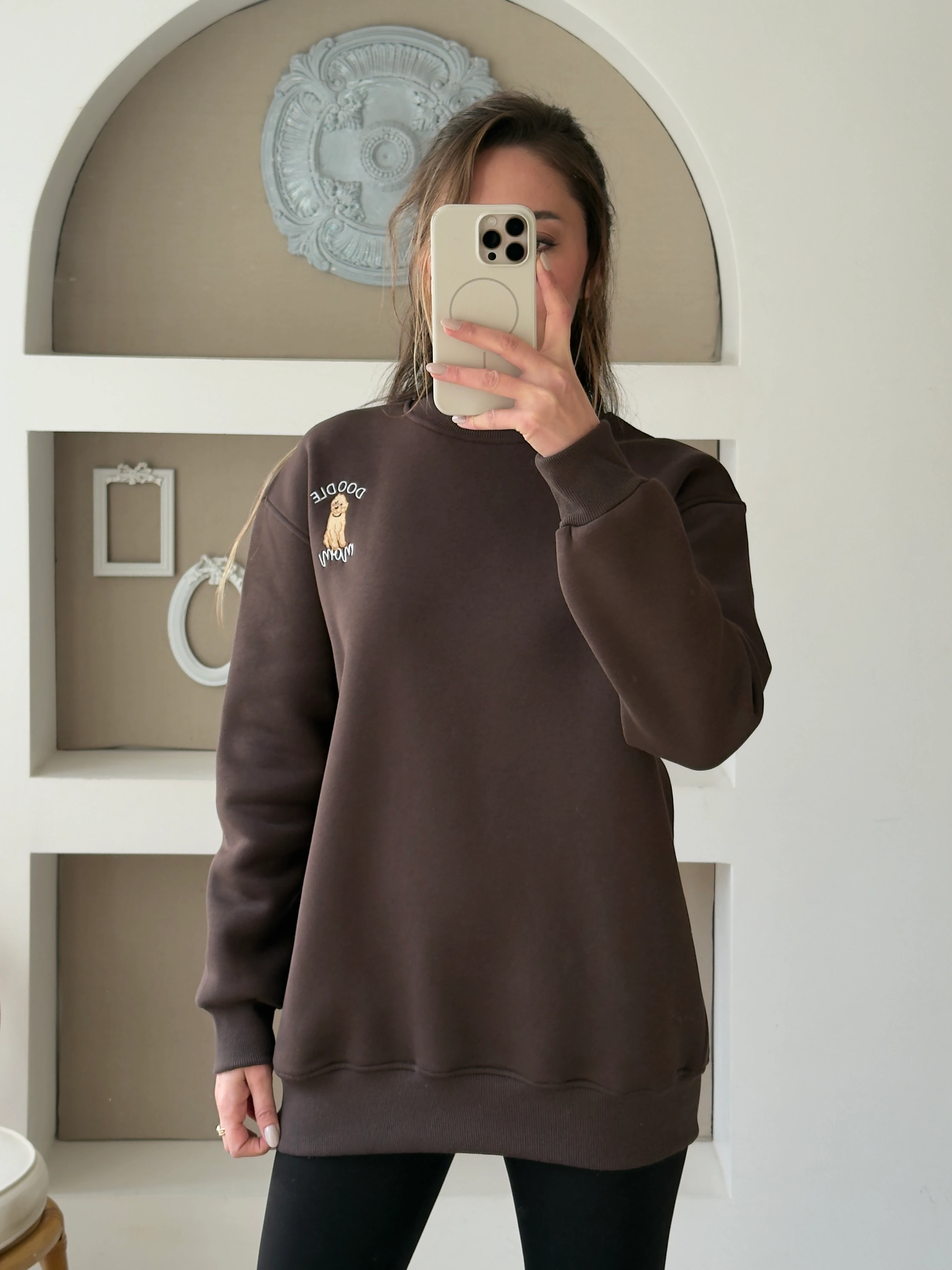 Nakış Detaylı Oversize Sweatshirt - Kahverengi