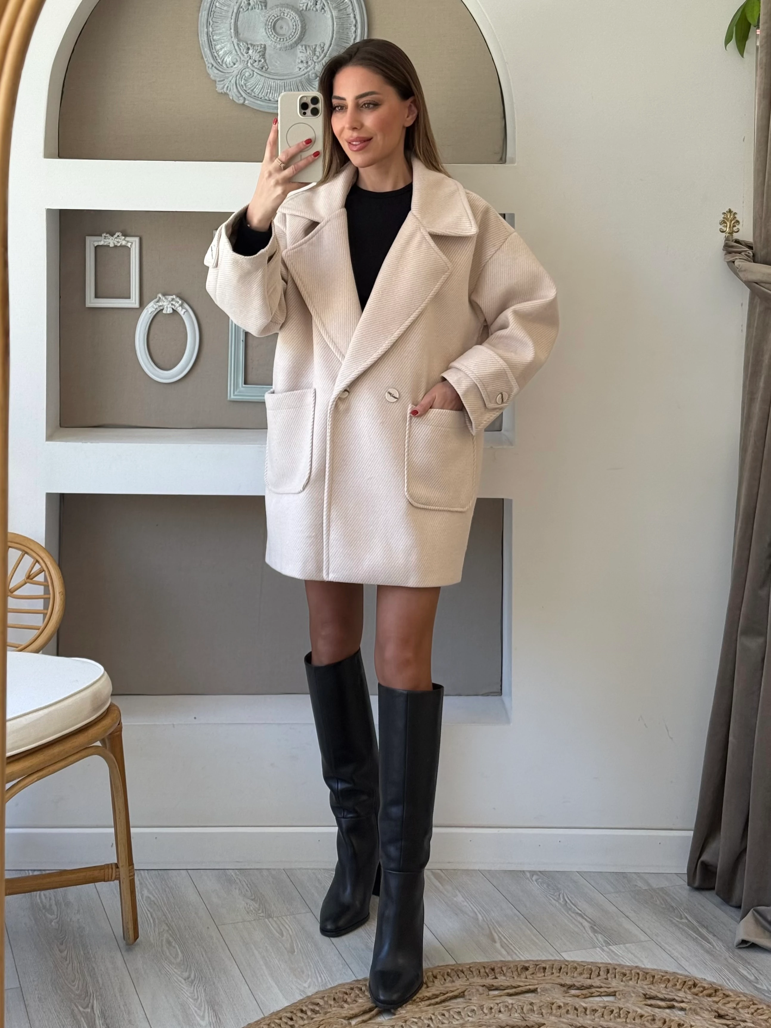 Balık Sırtı Desen Kısa Kaban