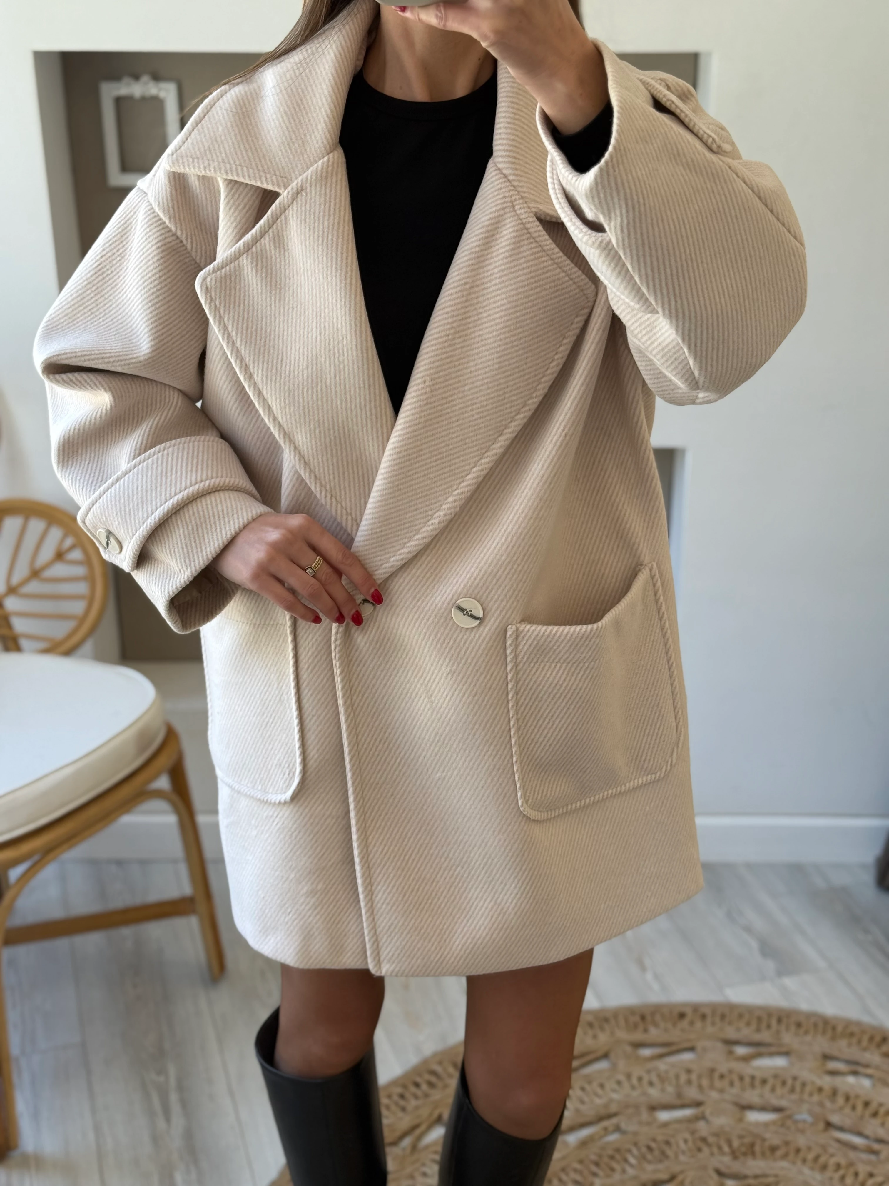 Balık Sırtı Desen Kısa Kaban