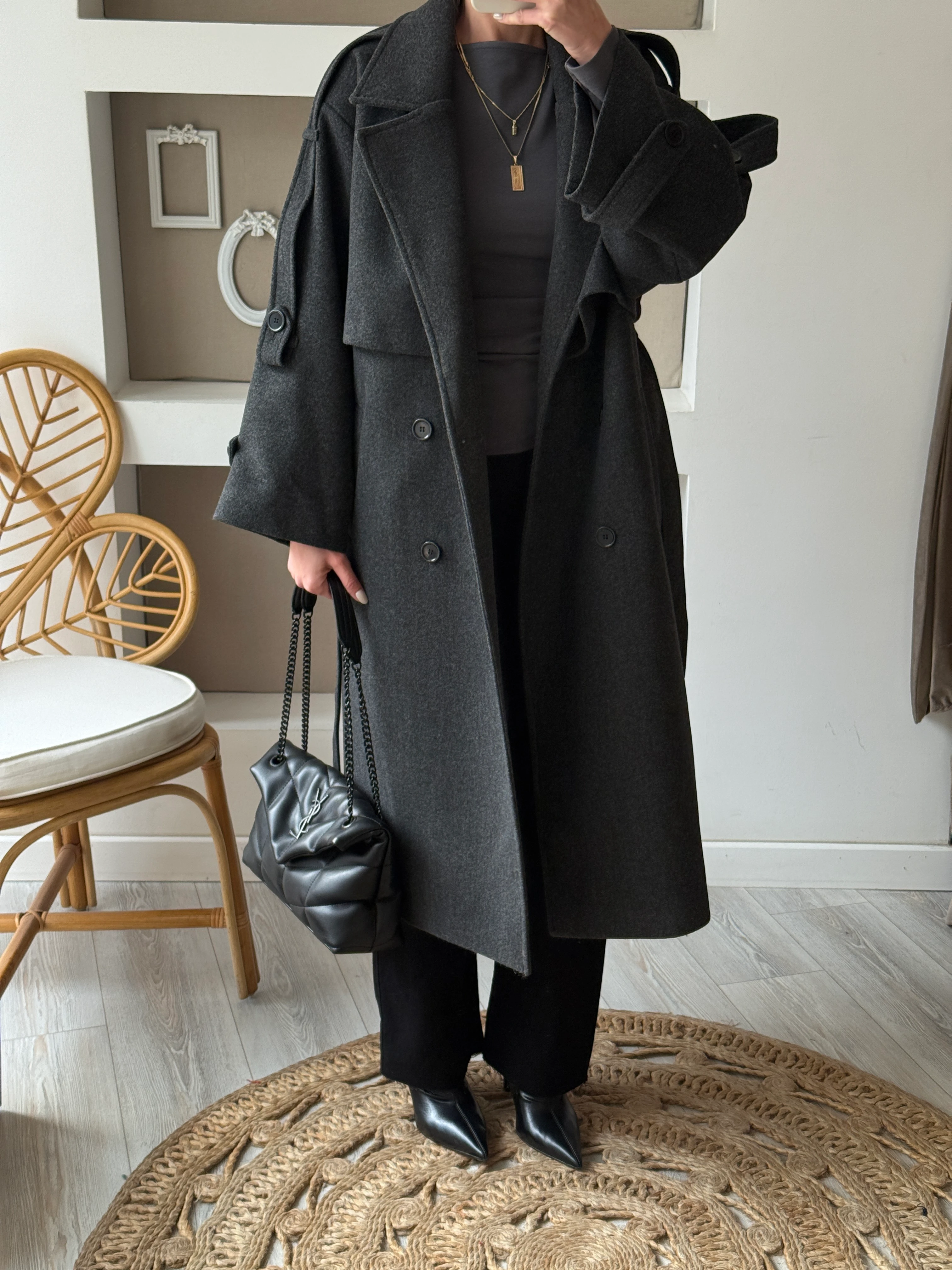 Apolet Detaylı Kaşe Kaban