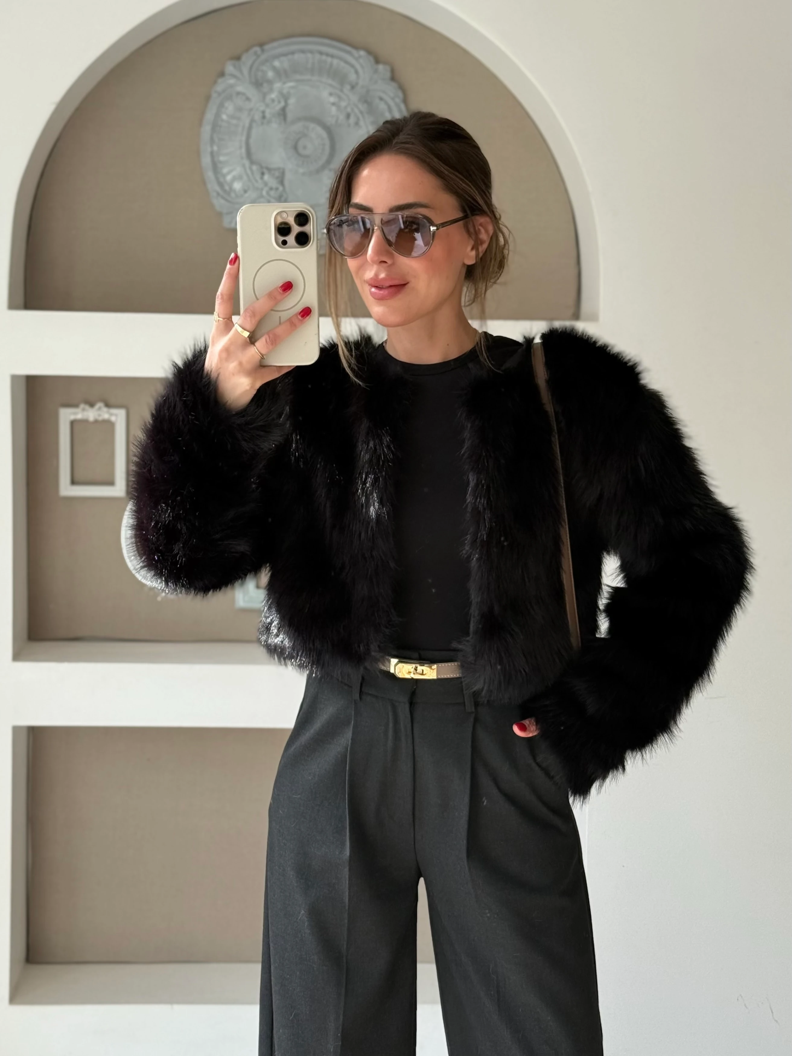 Kısa Kürk Ceket - Siyah