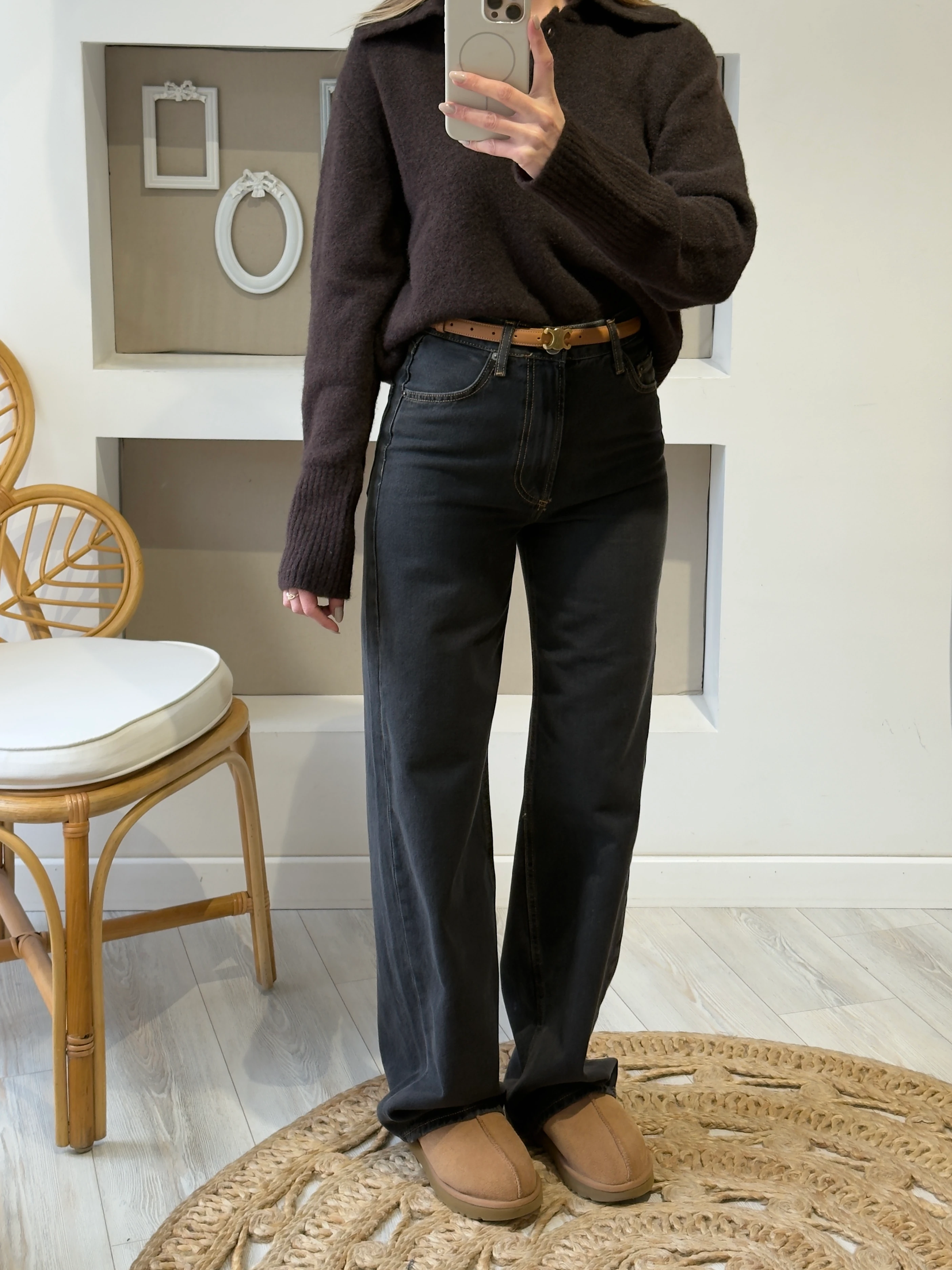 Orjinal Marka Füme Renk Baggy Jean