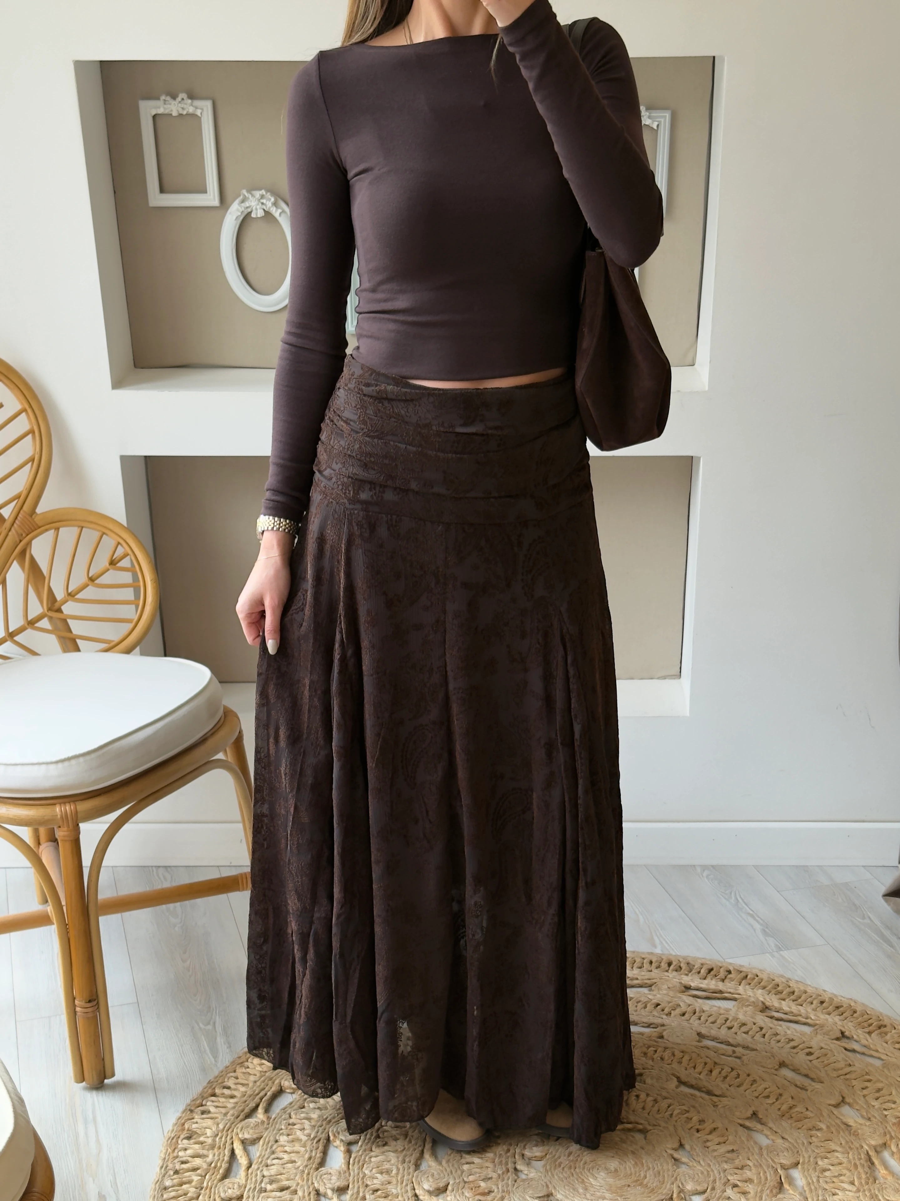 Flok Baskılı Drapeli Etek