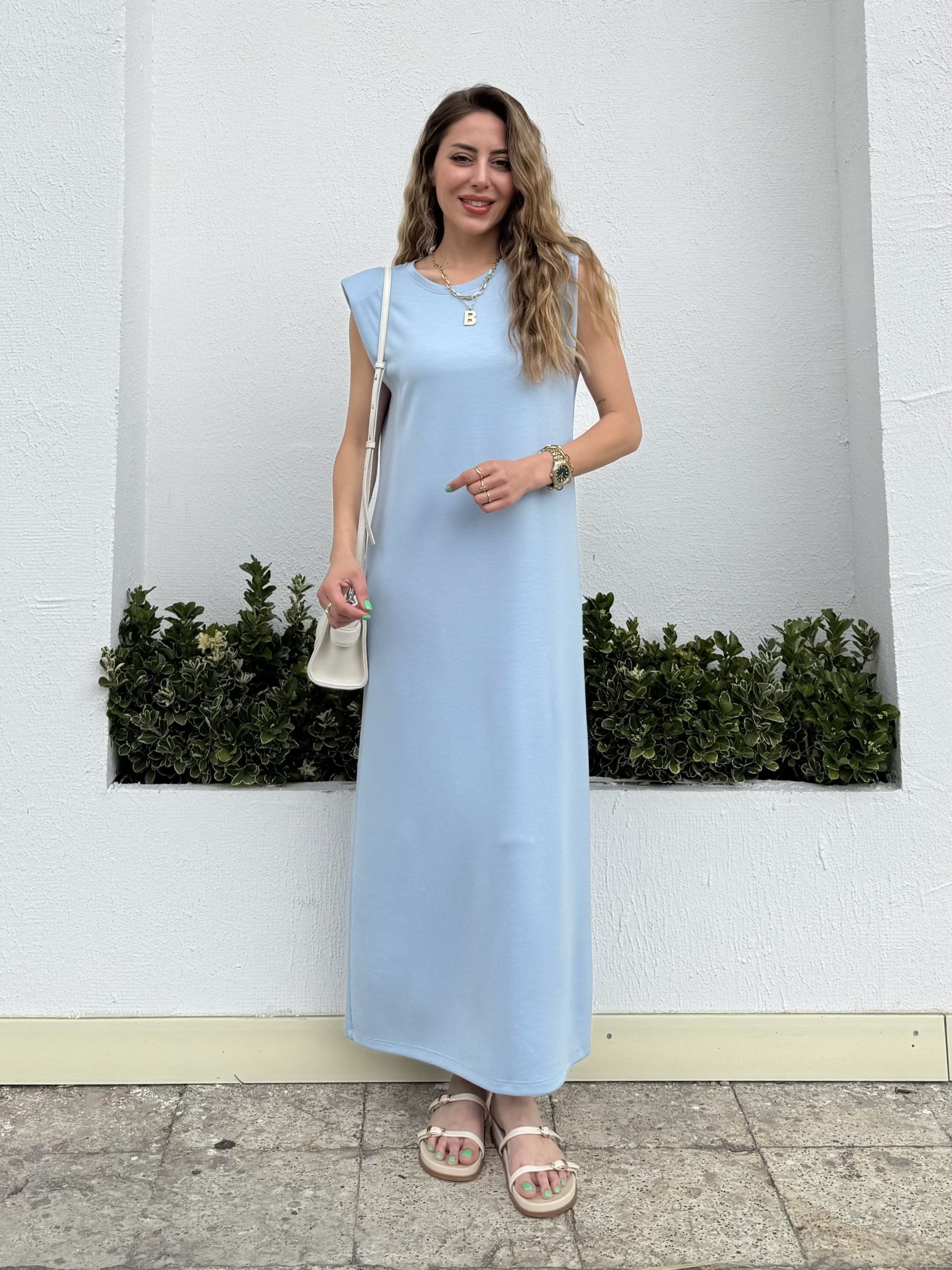 Bebe Mavisi Renk Vatkalı Modal Elbise