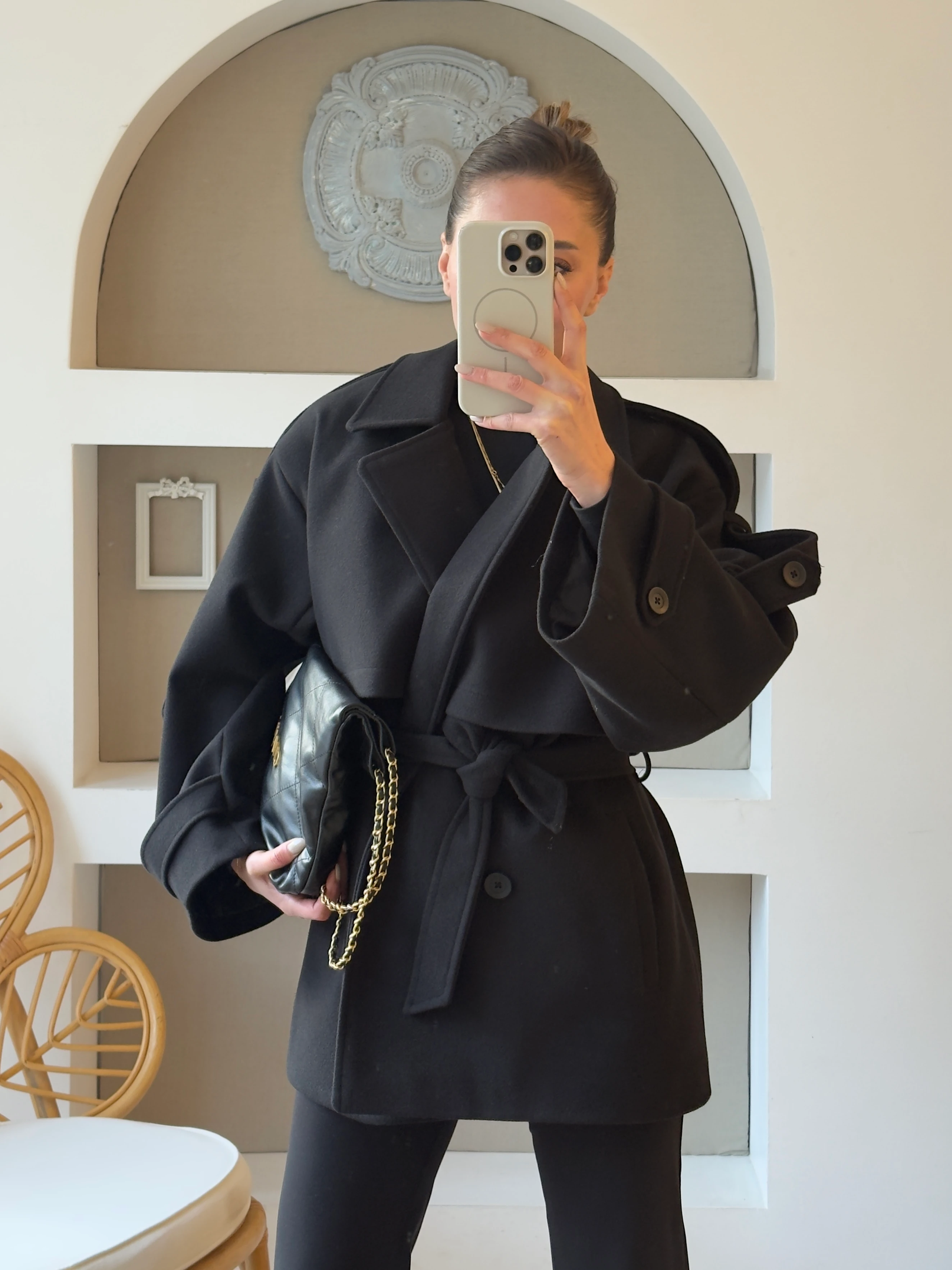 Kısa Kaşe Kaban - Siyah