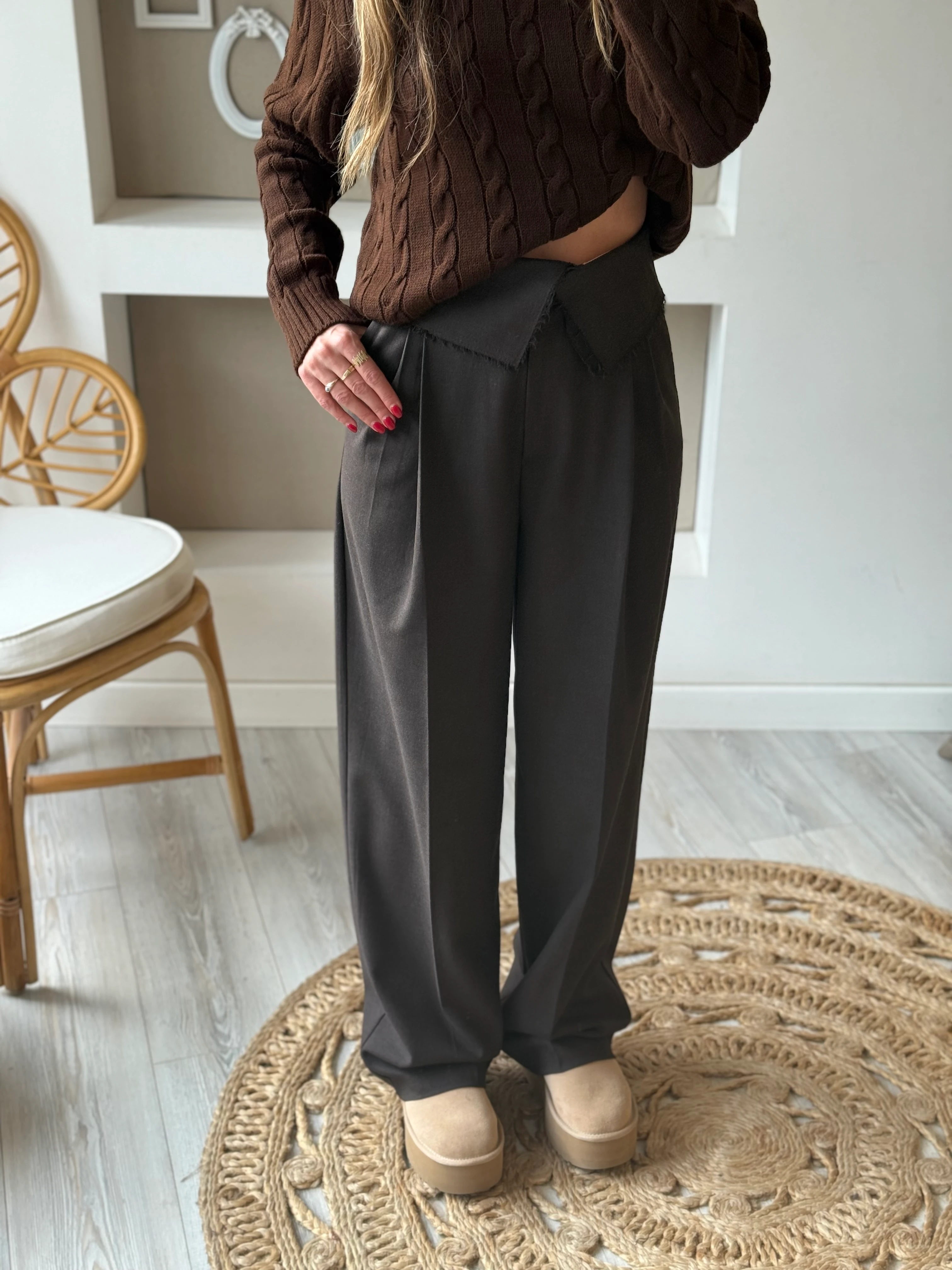 Bel Detaylı Palazzo Pantolon