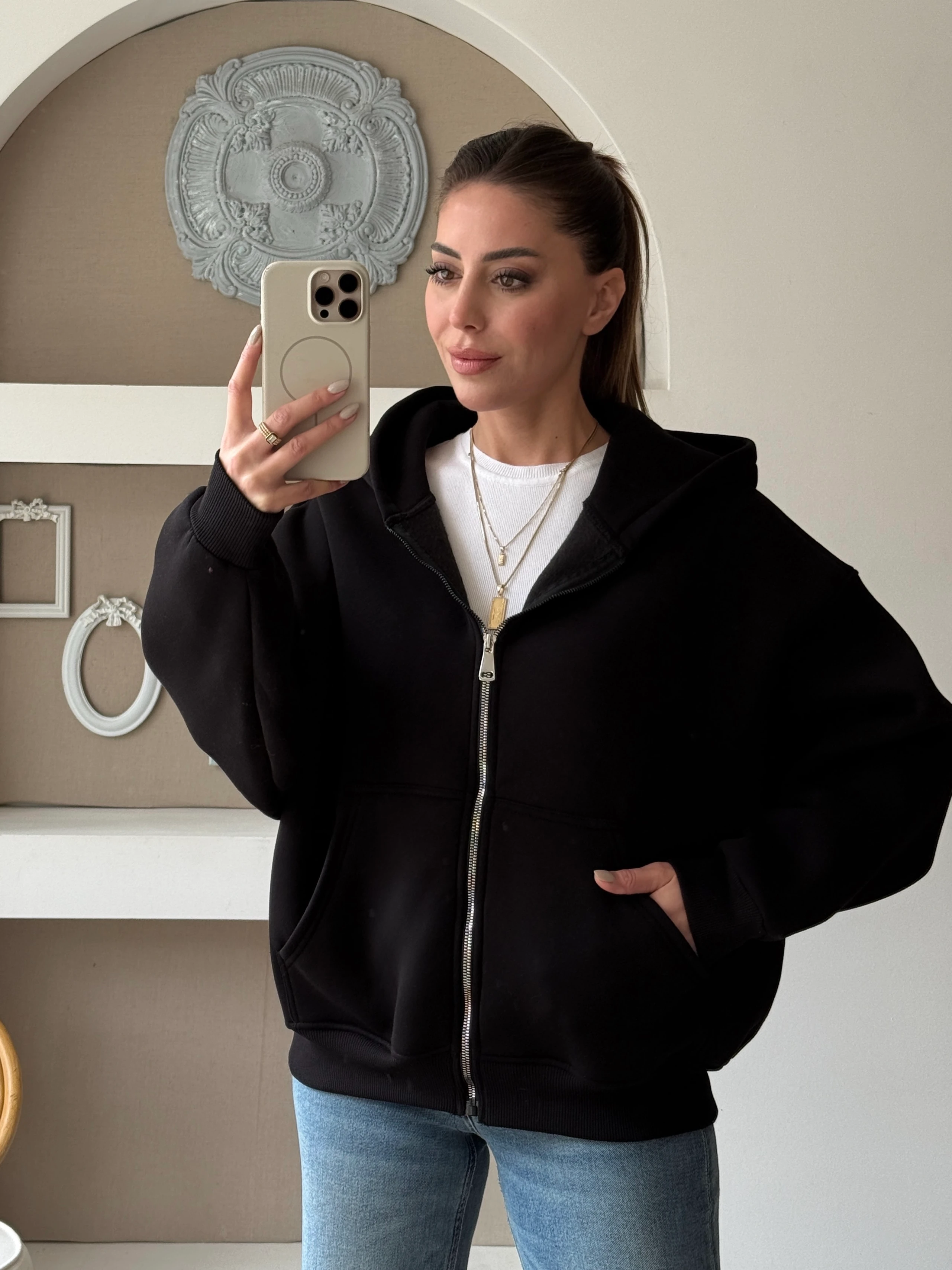 Fermuarlı Sweatshirt  - Siyah