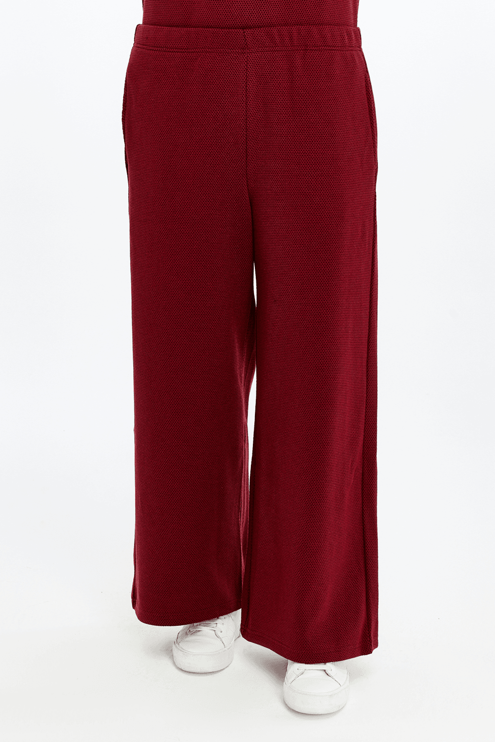 Kadın Bol Paça Cepli Dokulu Regular Fit Pantolon - BORDO