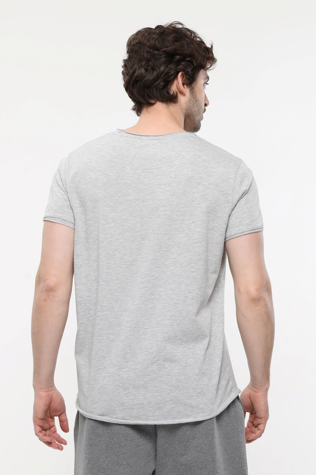 Erkek Kayık Yaka Kısa Kollu Regular Fit Basic Tişört - Gri Melanj